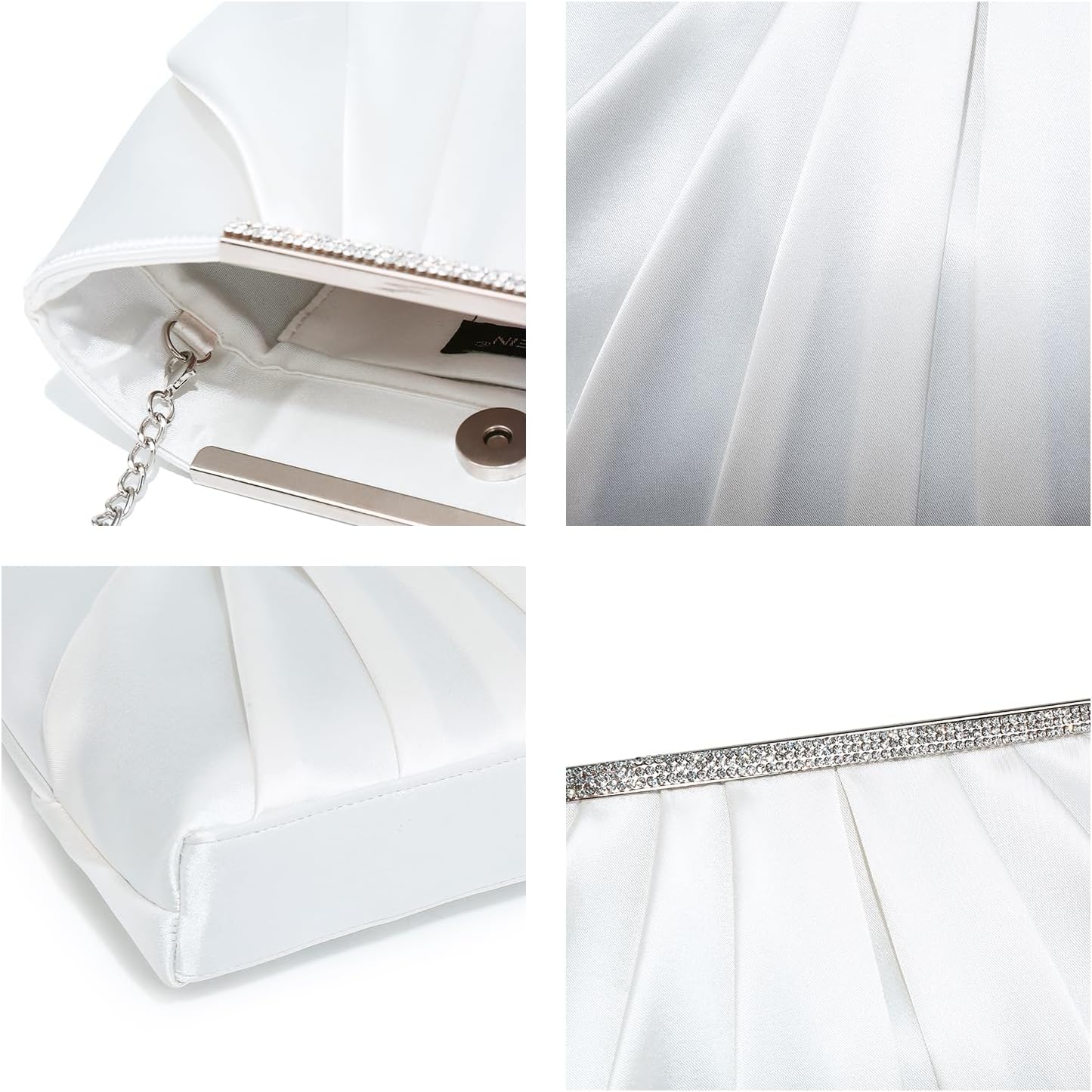 Elegant Pleated Evening Clutch Bags for Women Formal Handbags Purses for Wedding Party Prom with Sparkly Rhinestones