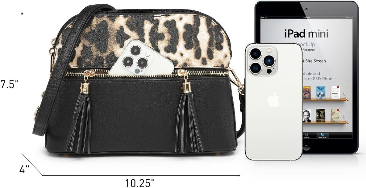 Women Tassel Zipper Pocket Crossbody Bag Shoulder Purse Fashion Travel Bag with Multi Pockets