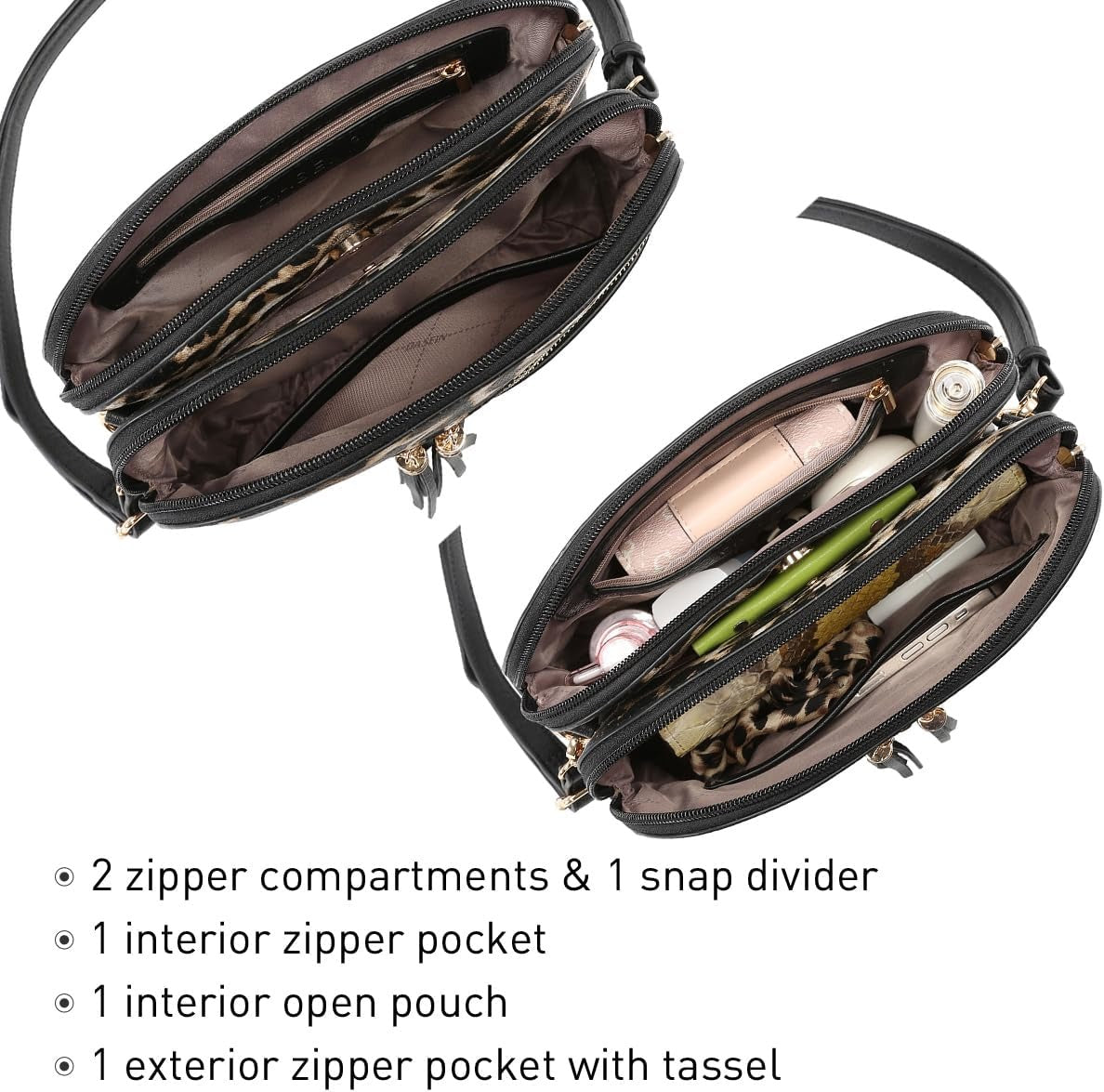 Women Tassel Zipper Pocket Crossbody Bag Shoulder Purse Fashion Travel Bag with Multi Pockets