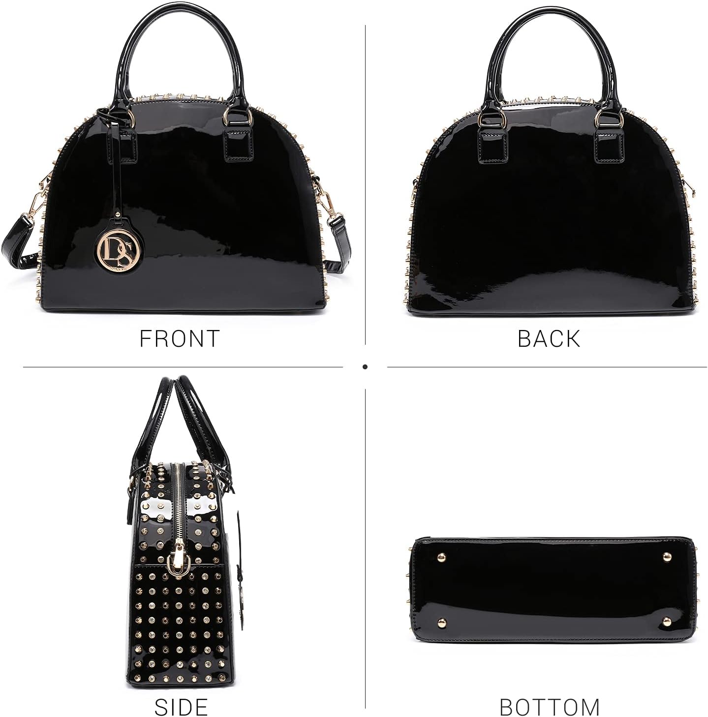 Women Patent Leather Purses Handbags Dome Satchel Purse Work Tote Structured Shoulder Bag with Long Strap