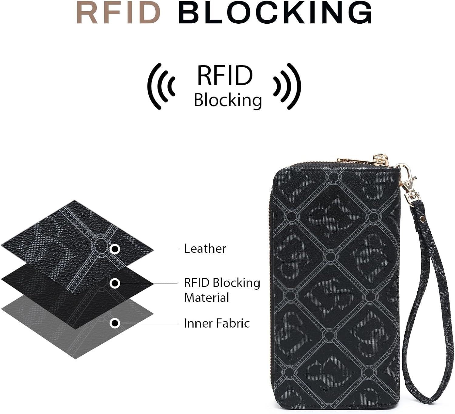 RFID Blocking Wallet Purse for Women Large Capacity Wristlet Clutch Bag Multi Card Holder Phone Case with Wrist Strap