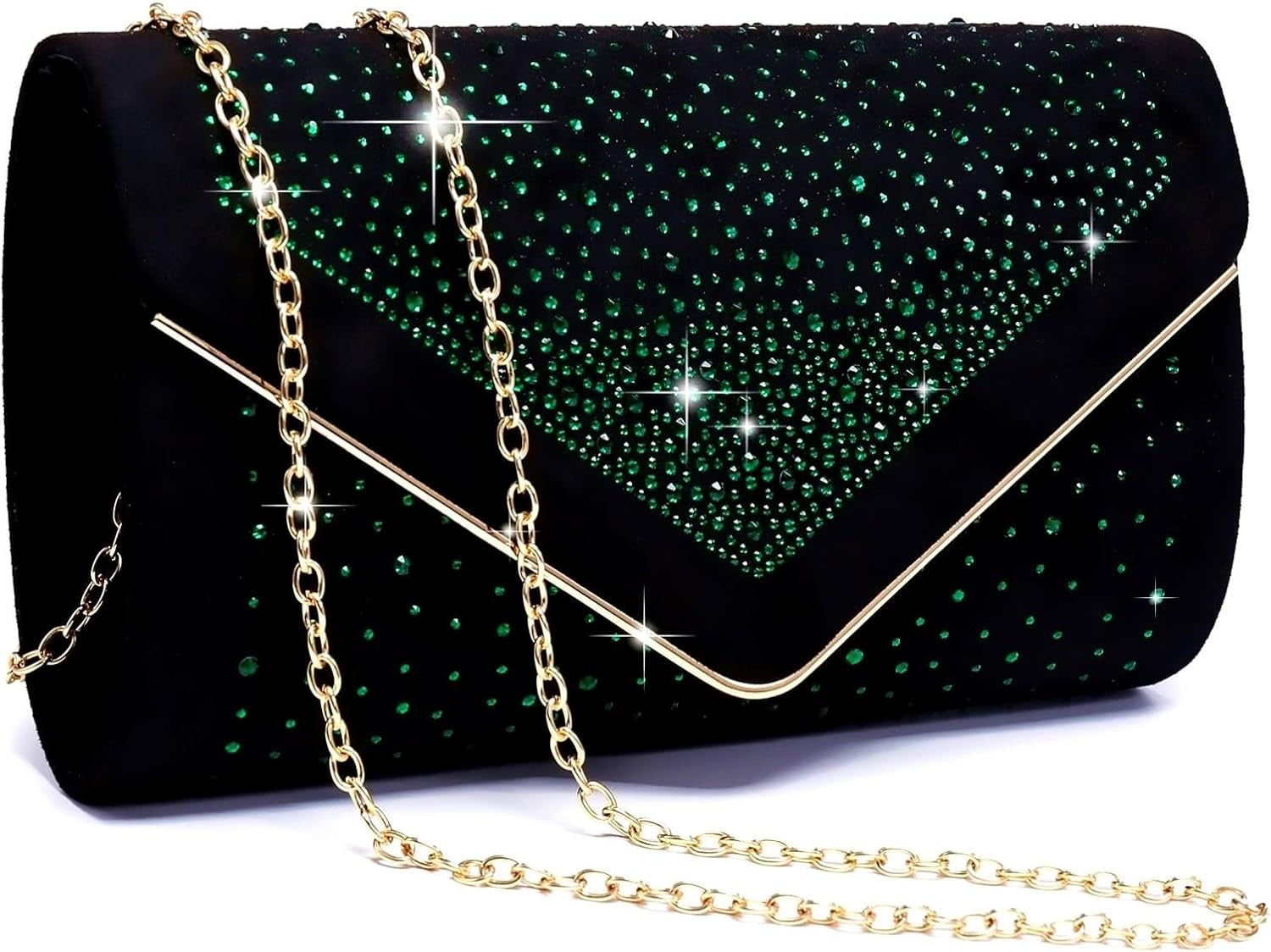 Women Rhinestone Evening Bag Faux Suede Clutch Formal Party Sparkly Purses Cocktail Wedding Handbag
