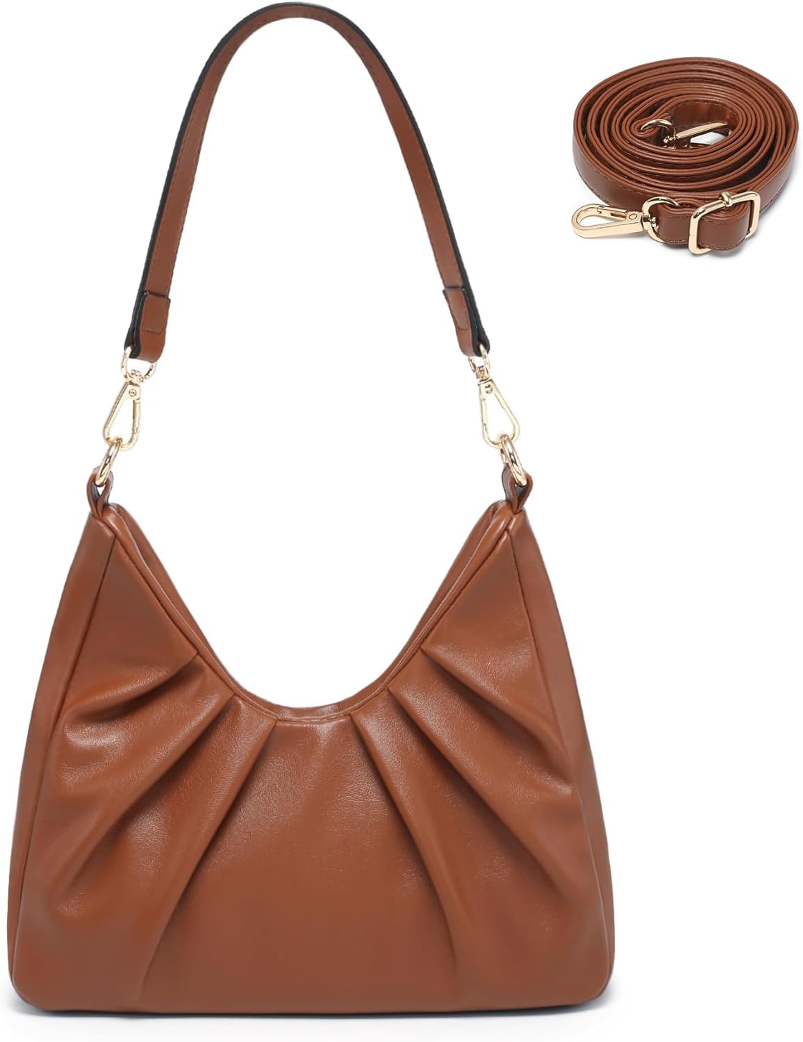 Ruched Hobo Handbag for Women Retro Shoulder Purse Crossbody Bag with 2 Removable Straps
