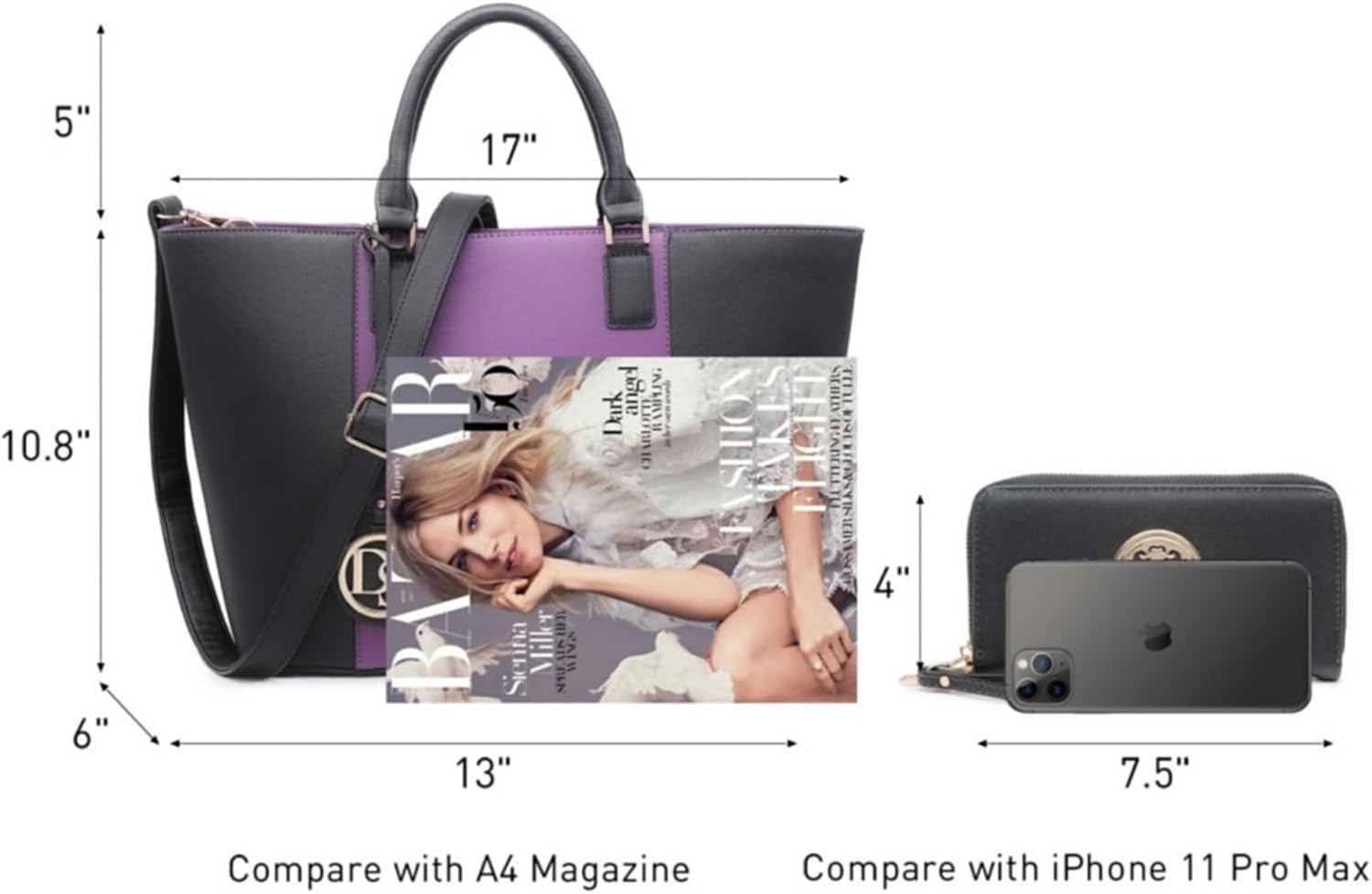 Satchel Purse Handbag for Women Large Shoulder Work Tote Bag With Matching Wallet