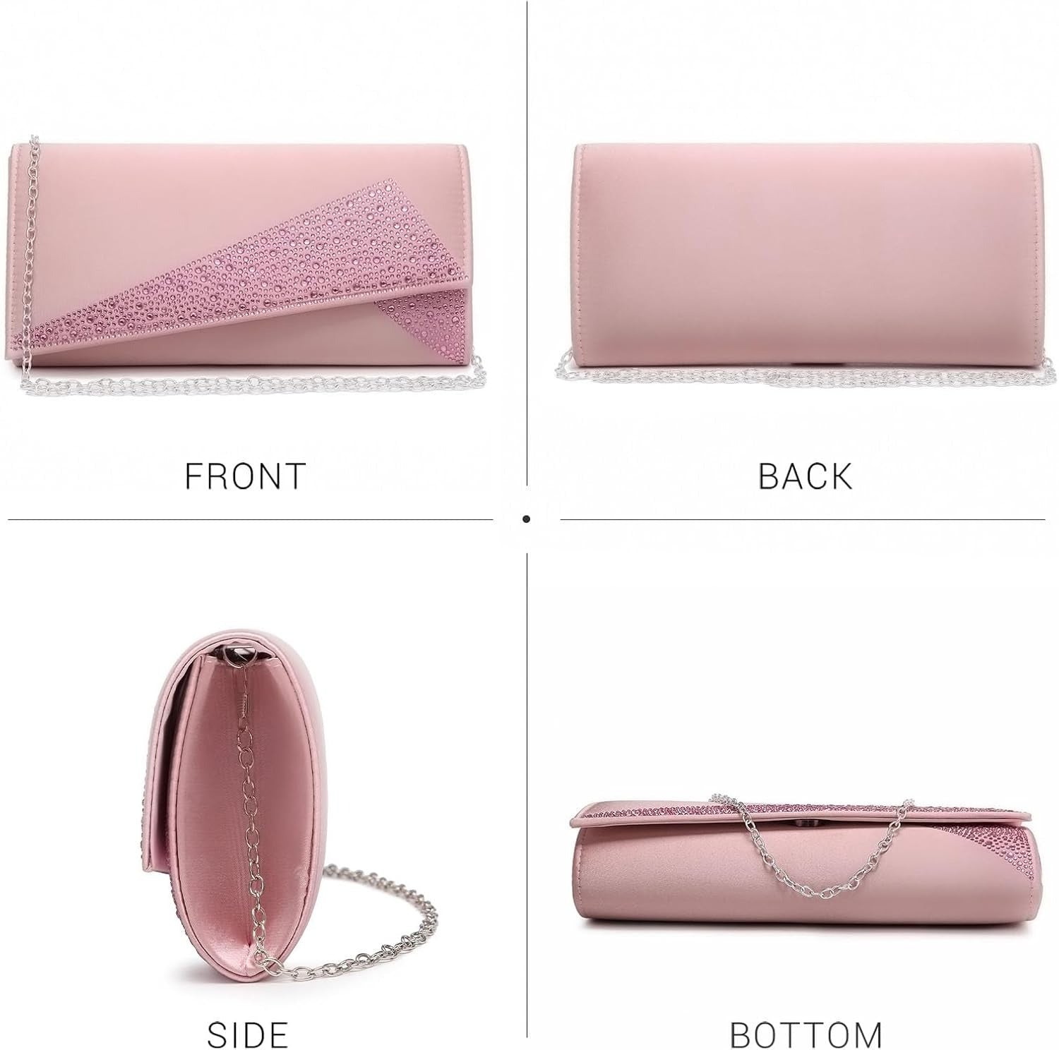 Women's Satin Rhinestone Clutch Evening Bags Sparkle Glitter Shiny Purse Handbag for Party Wedding Cocktail Prom