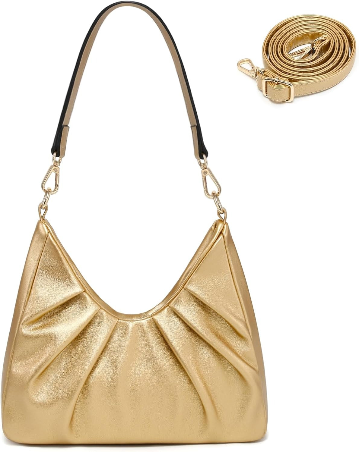 Ruched Hobo Handbag for Women Retro Shoulder Purse Crossbody Bag with 2 Removable Straps
