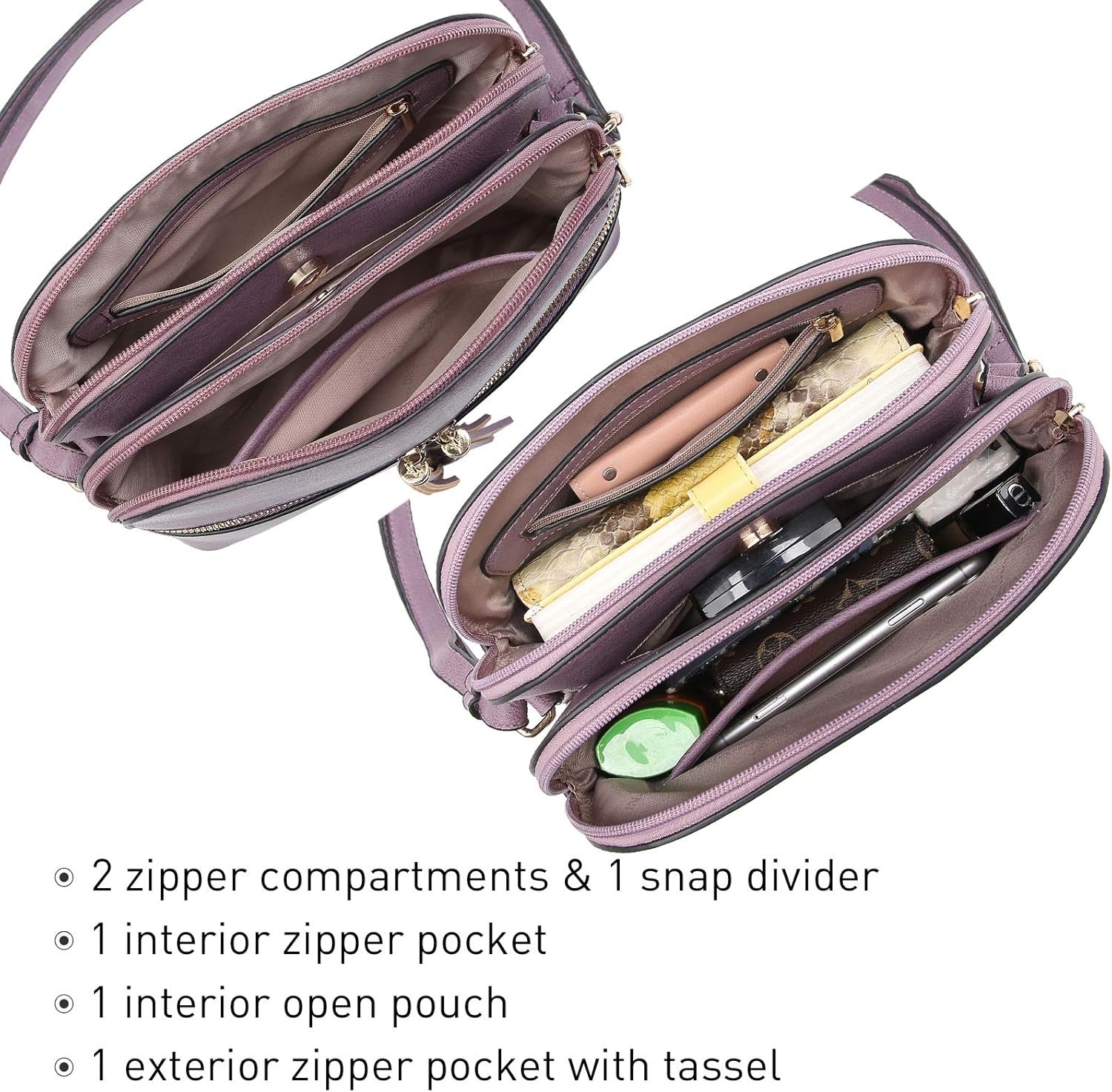 Women Tassel Zipper Pocket Crossbody Bag Shoulder Purse Fashion Travel Bag with Multi Pockets