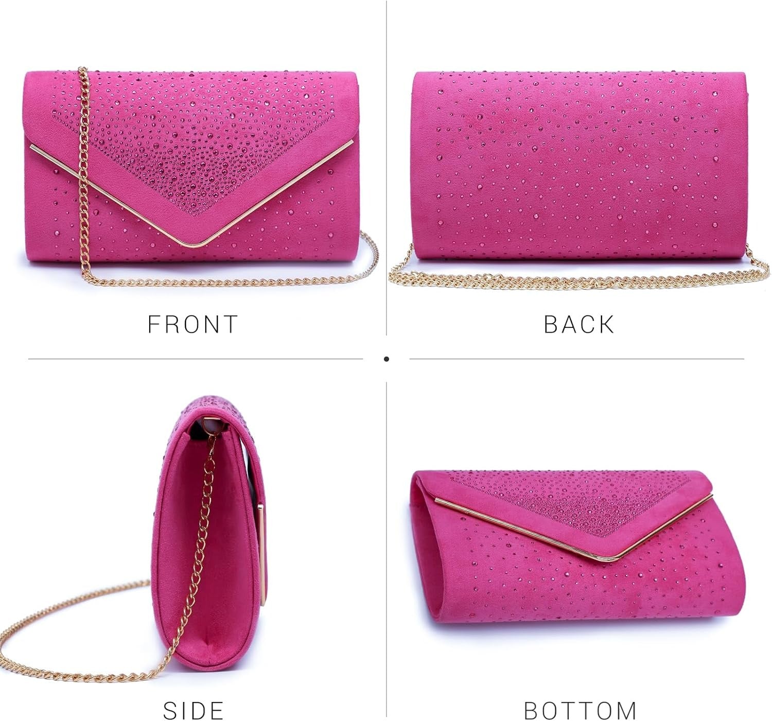Women Rhinestone Evening Bag Faux Suede Clutch Formal Party Sparkly Purses Cocktail Wedding Handbag