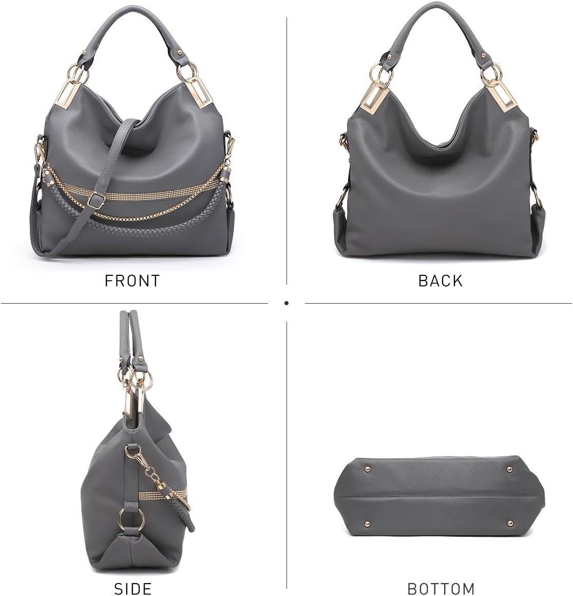 Women's Large Hobo Bag with Rhinestone Accents Vegan Leather Tote Purse Shoulder Handbag for Ladies