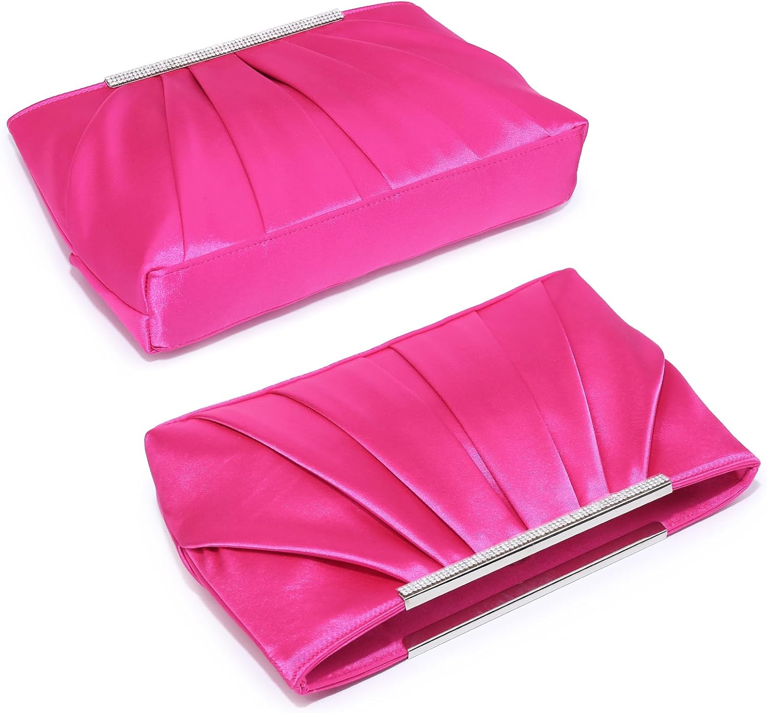 Elegant Pleated Evening Clutch Bags for Women Formal Handbags Purses for Wedding Party Prom with Sparkly Rhinestones
