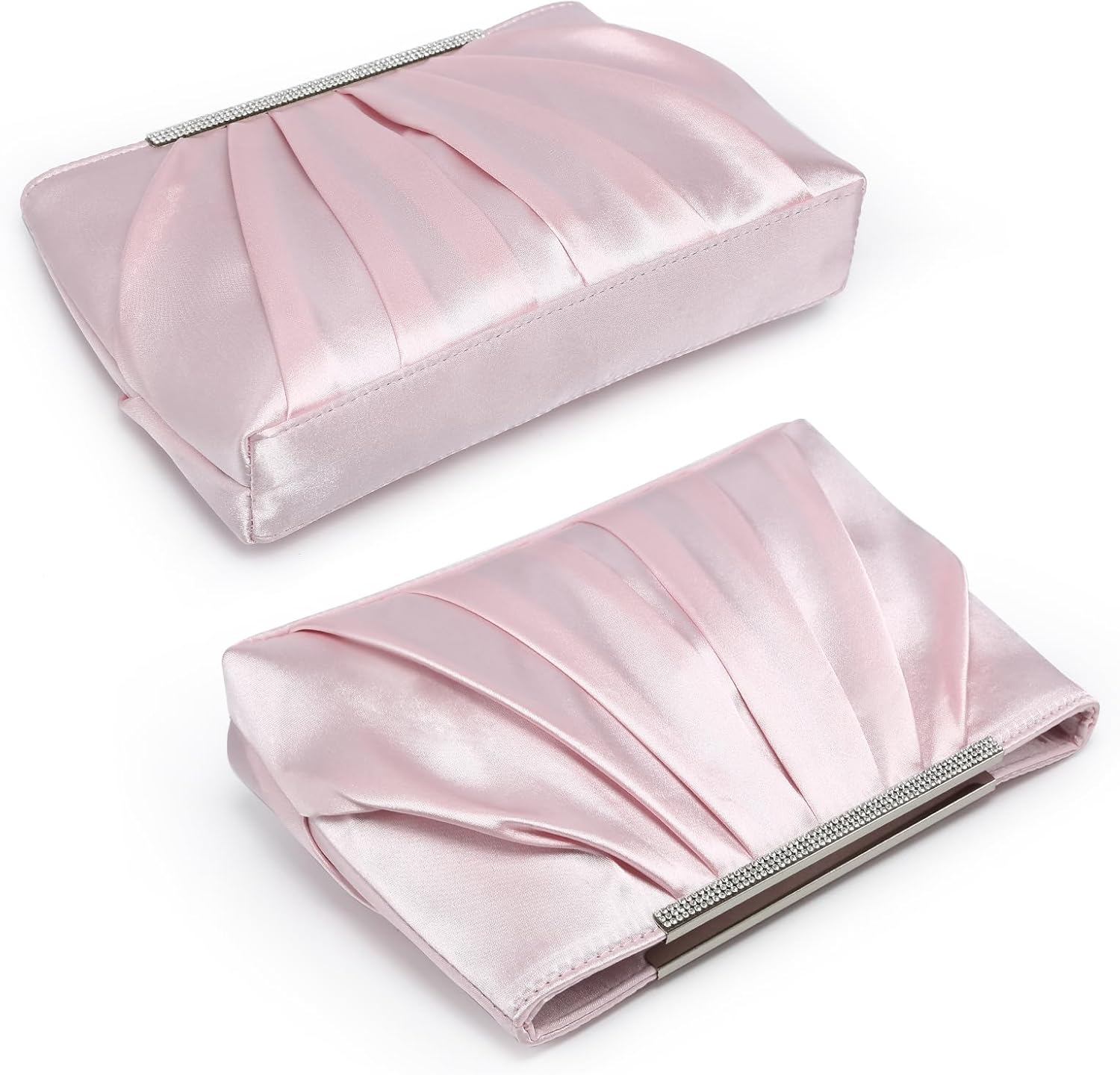 Elegant Pleated Evening Clutch Bags for Women Formal Handbags Purses for Wedding Party Prom with Sparkly Rhinestones
