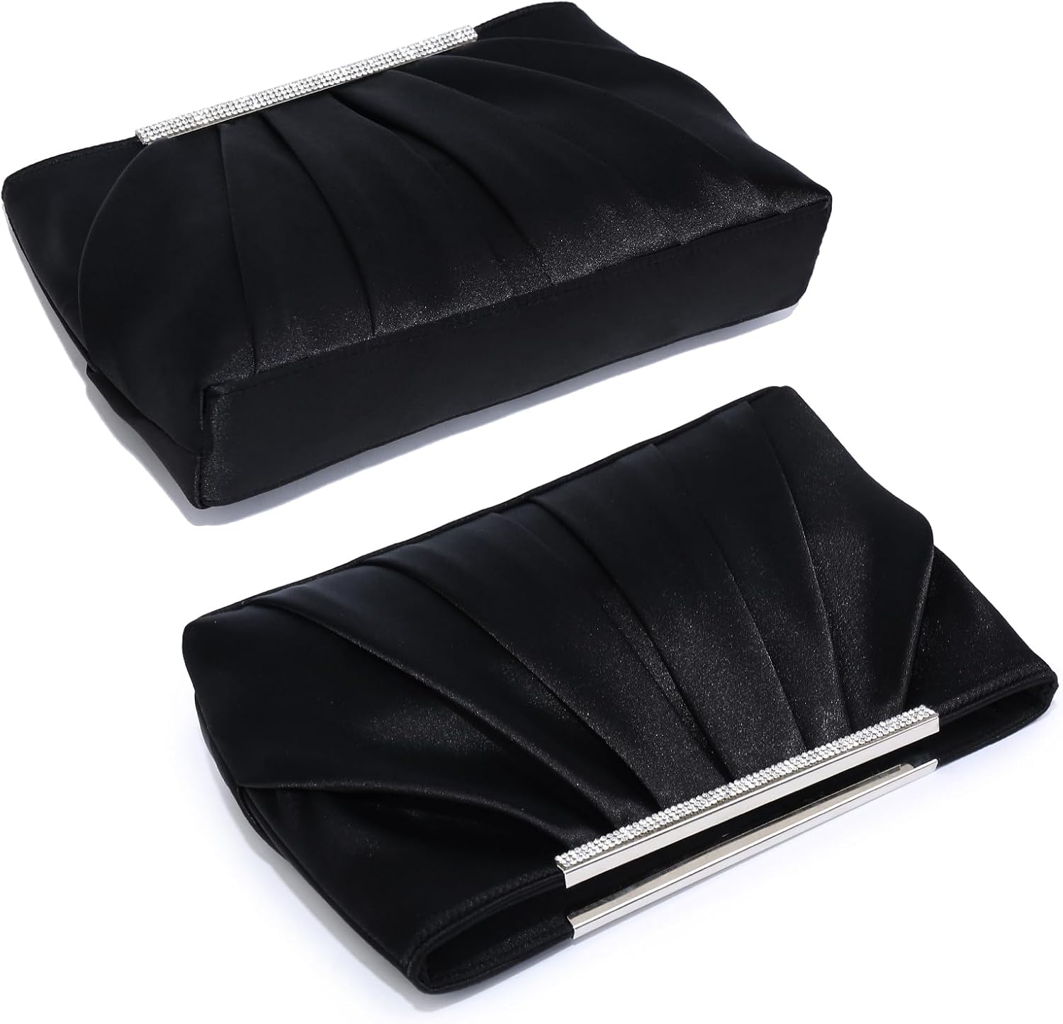 Elegant Pleated Evening Clutch Bags for Women Formal Handbags Purses for Wedding Party Prom with Sparkly Rhinestones