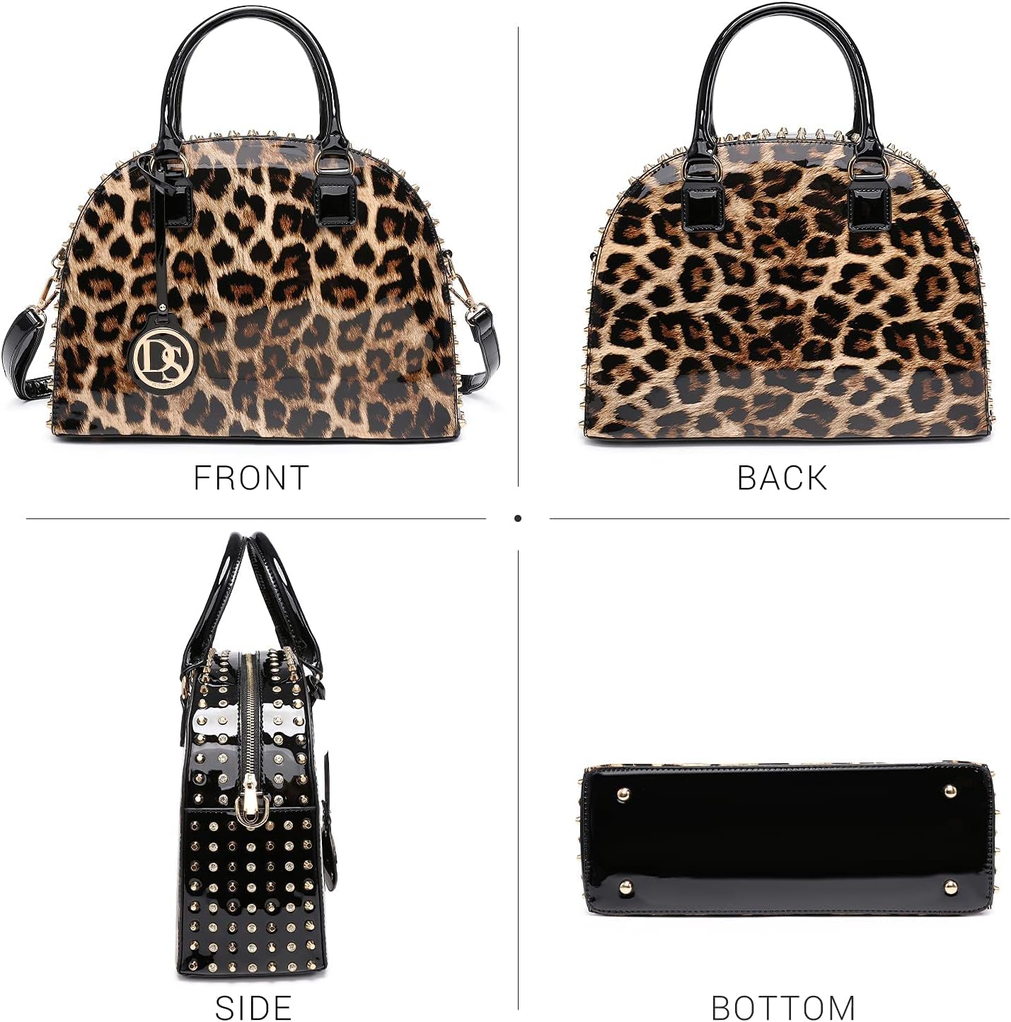 Women Patent Leather Purses Handbags Dome Satchel Purse Work Tote Structured Shoulder Bag with Long Strap