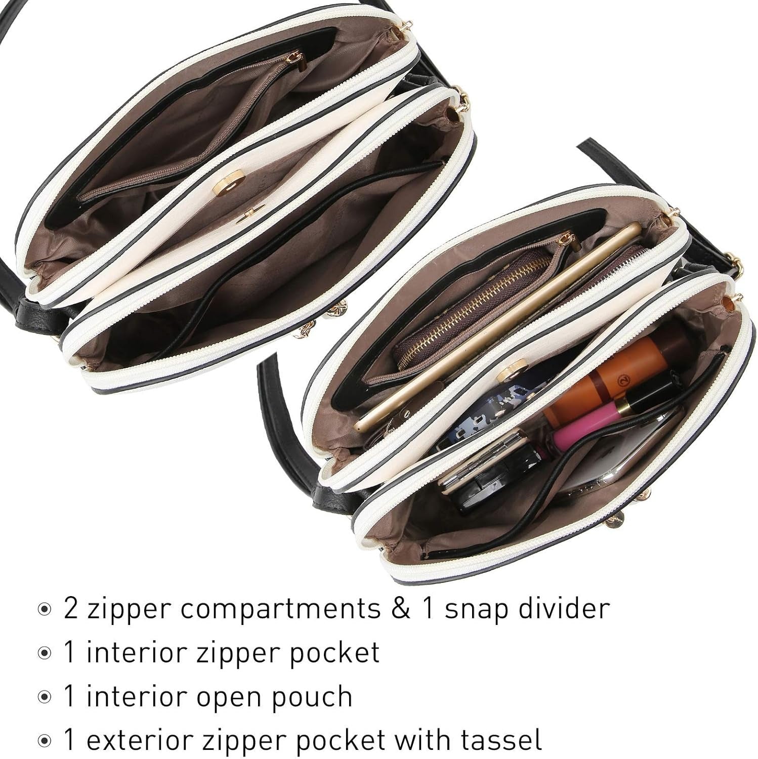 Women Tassel Zipper Pocket Crossbody Bag Shoulder Purse Fashion Travel Bag with Multi Pockets