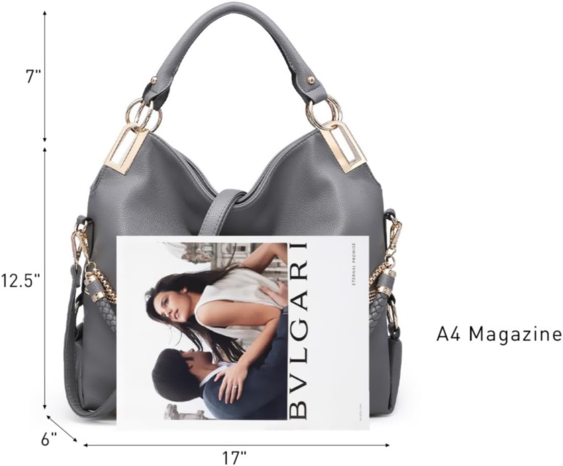 Women's Large Hobo Bag with Rhinestone Accents Vegan Leather Tote Purse Shoulder Handbag for Ladies