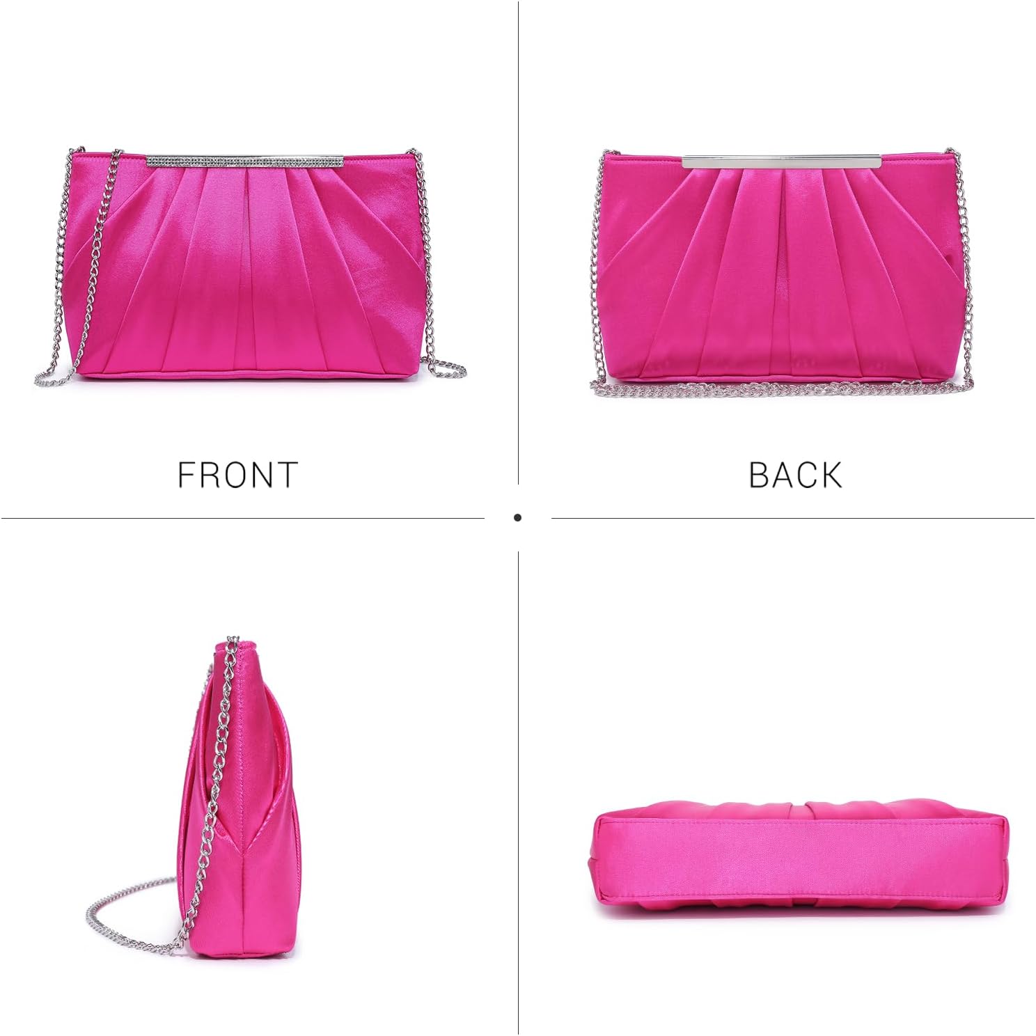 Elegant Pleated Evening Clutch Bags for Women Formal Handbags Purses for Wedding Party Prom with Sparkly Rhinestones