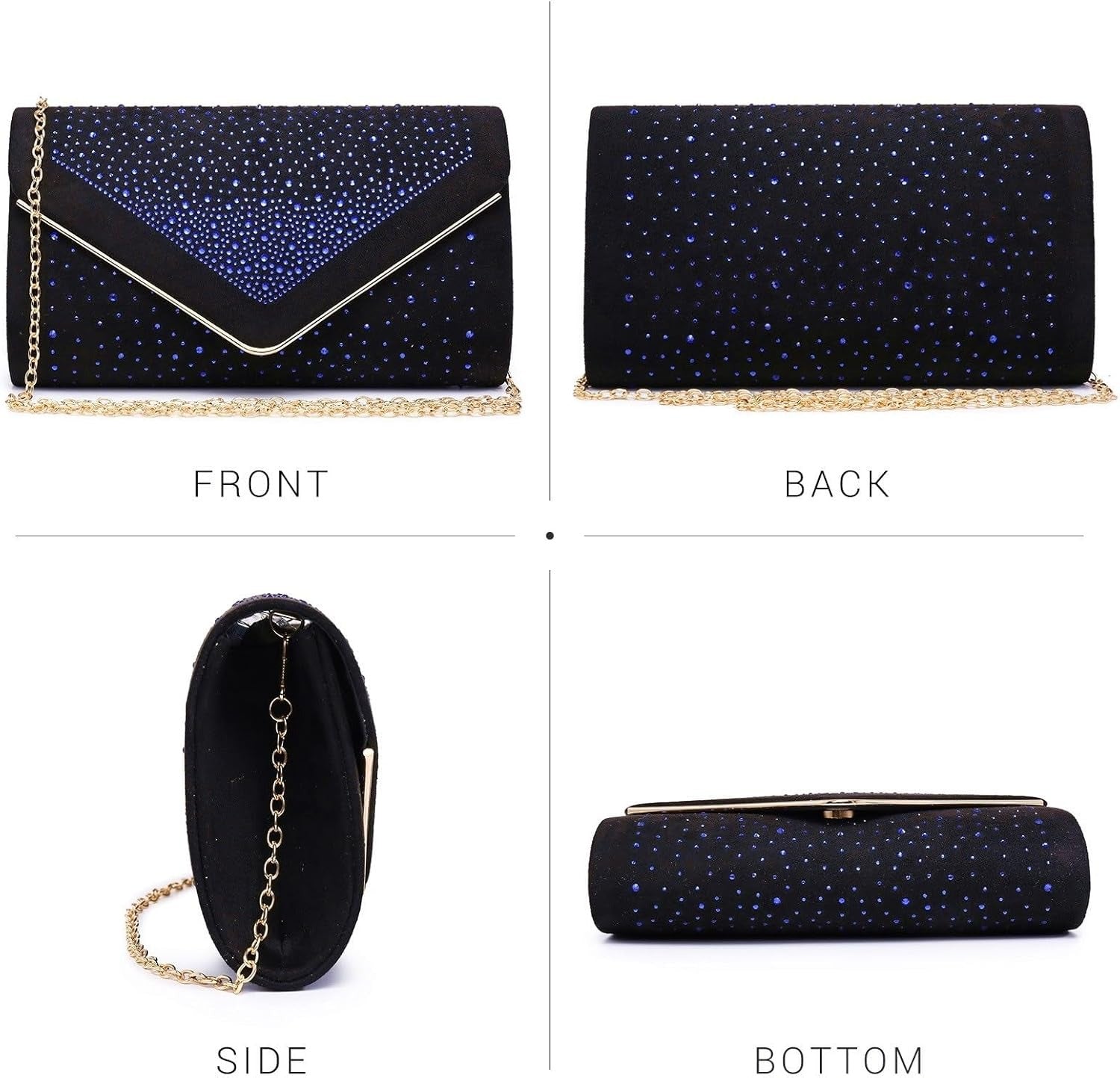 Women Rhinestone Evening Bag Faux Suede Clutch Formal Party Sparkly Purses Cocktail Wedding Handbag