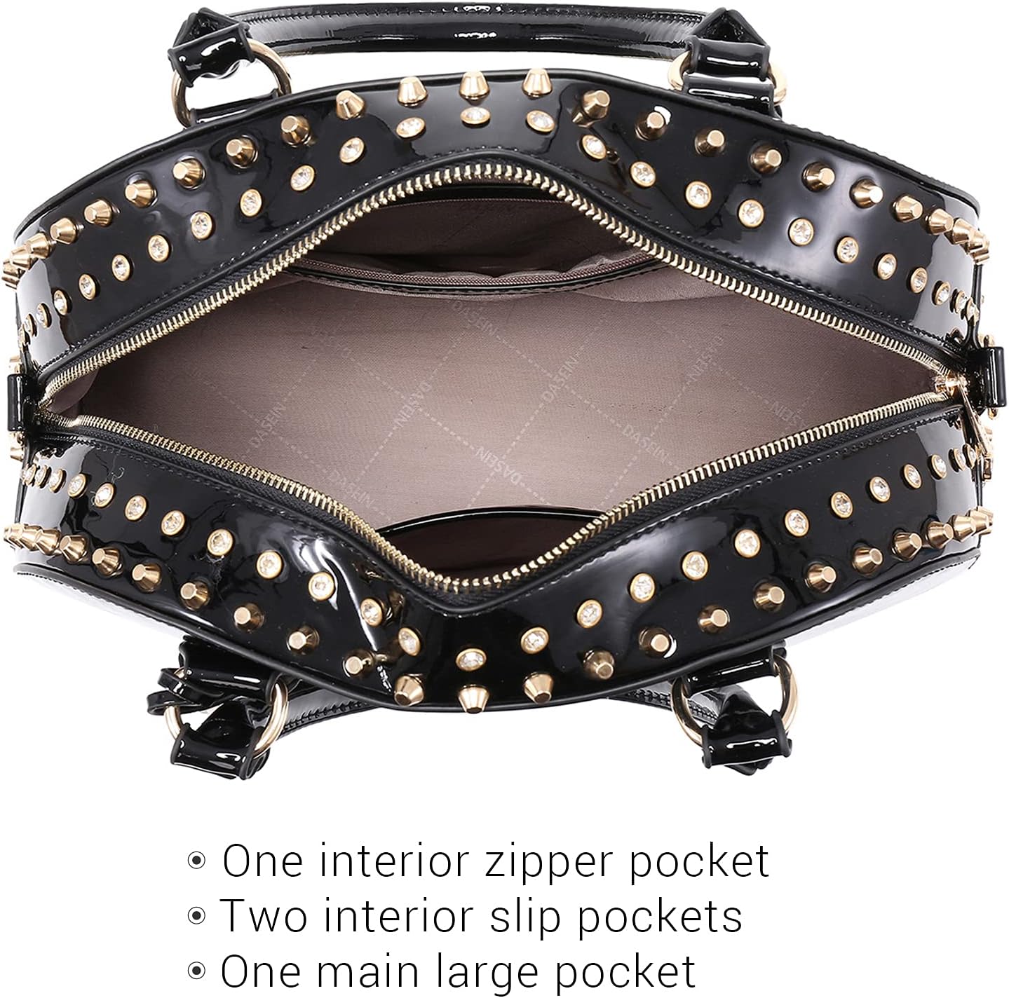 Women Patent Leather Purses Handbags Dome Satchel Purse Work Tote Structured Shoulder Bag with Long Strap