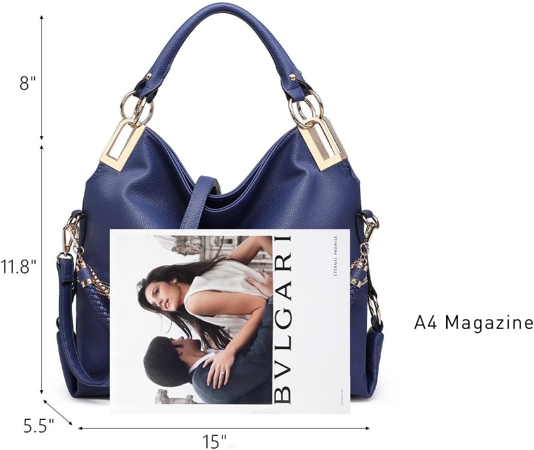 Women's Large Hobo Bag with Rhinestone Accents Vegan Leather Tote Purse Shoulder Handbag for Ladies