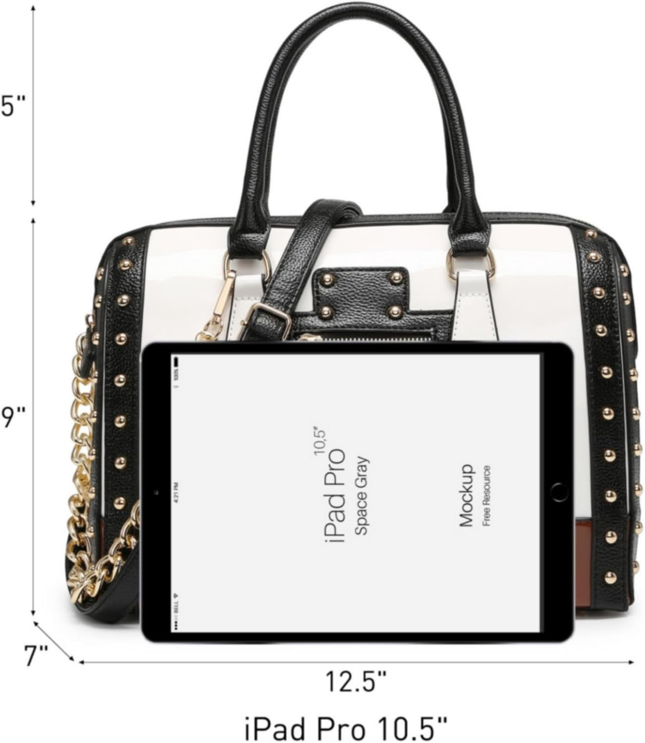Women's Barrel Bag Shiny Patent Faux Leather Handbag with Rivet Decoration Top Handle Satchel Shoulder Purse