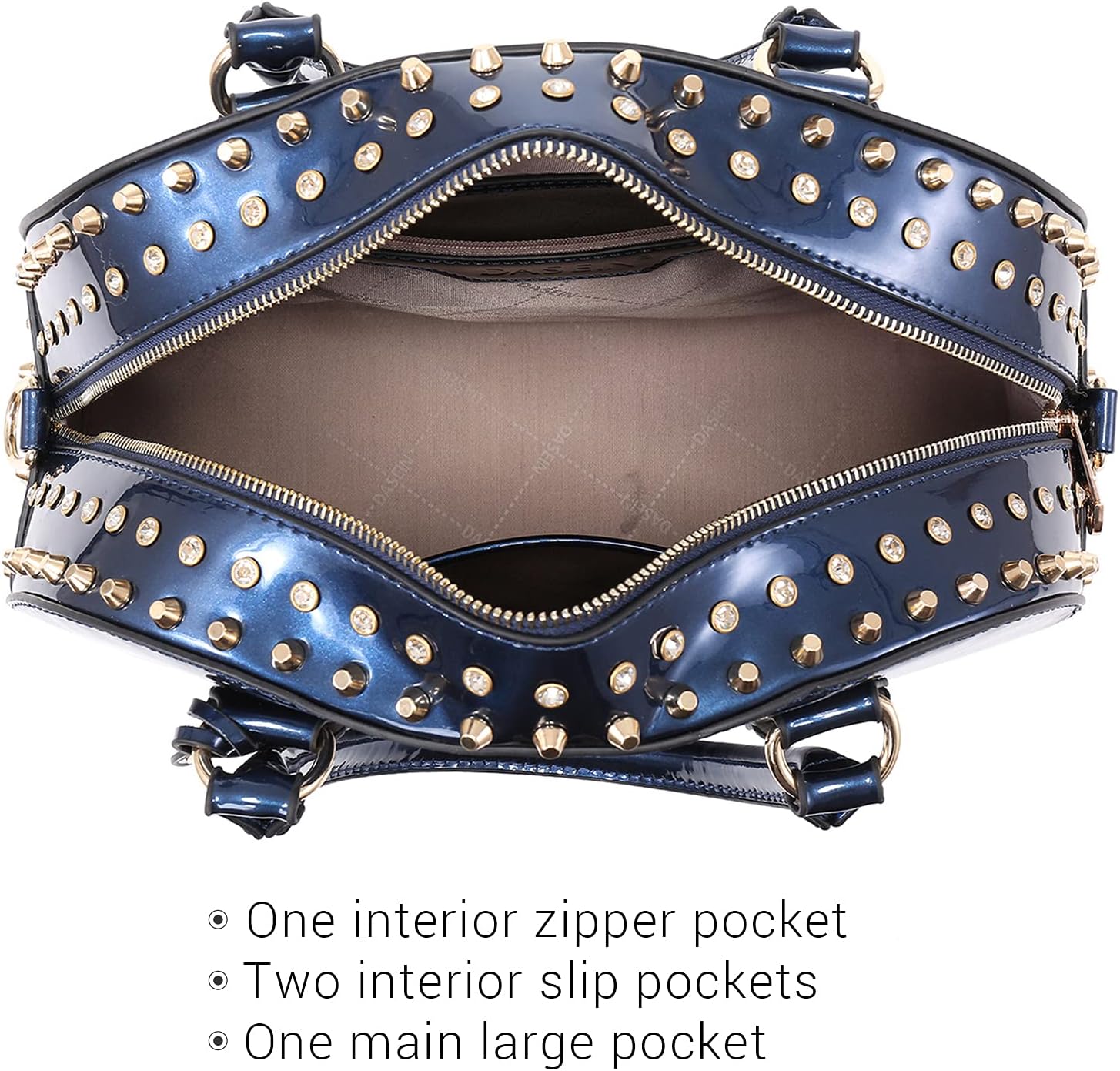 Women Patent Leather Purses Handbags Dome Satchel Purse Work Tote Structured Shoulder Bag with Long Strap