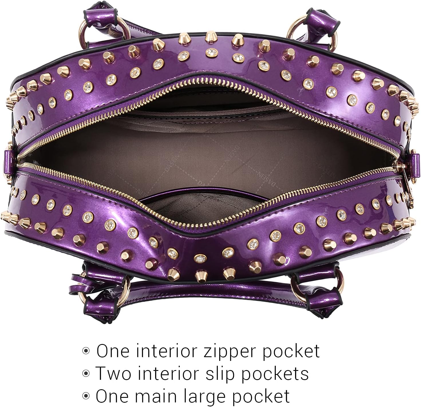 Women Patent Leather Purses Handbags Dome Satchel Purse Work Tote Structured Shoulder Bag with Long Strap