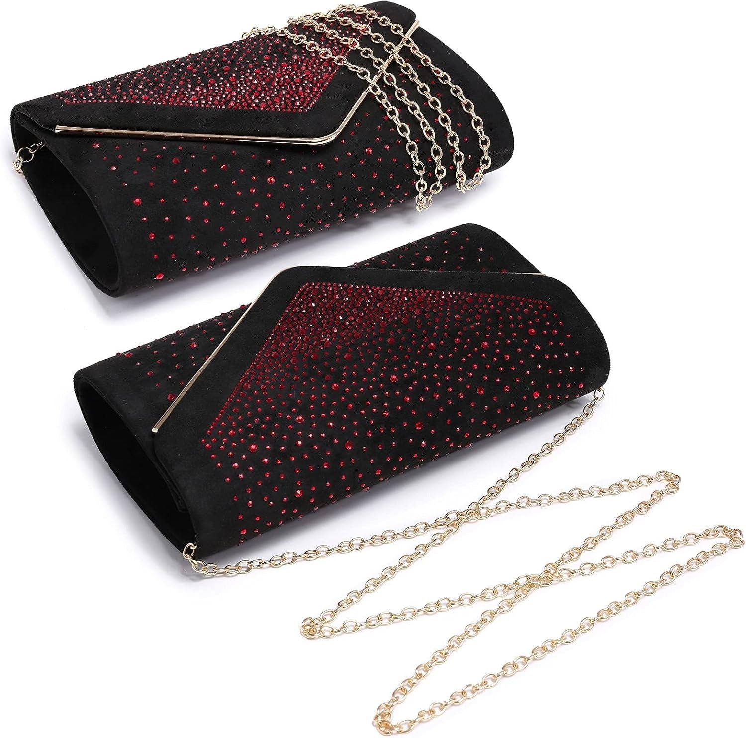 Women Rhinestone Evening Bag Faux Suede Clutch Formal Party Sparkly Purses Cocktail Wedding Handbag