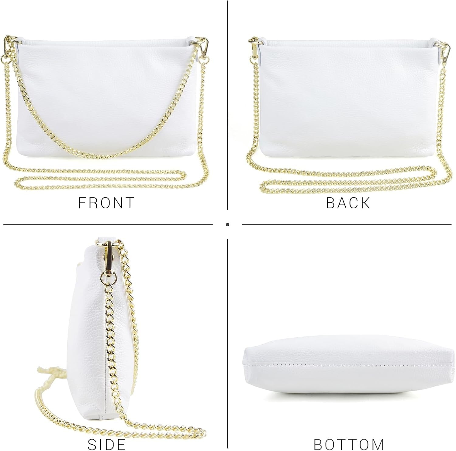 Italian Genuine Leather Handbag for Women Clutch Evening Bag Gold Chain Strap Shoulder Bag Crossbody Purse
