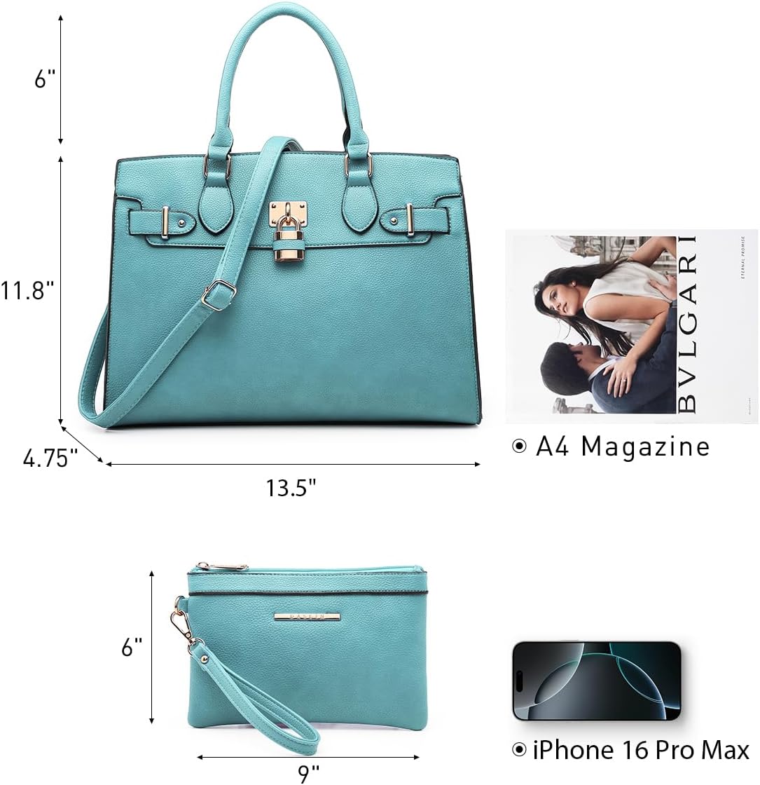 Women Handbags and Purses Ladies Shoulder Bag Top Handle Satchel Tote Work Bag with Matching Clutch
