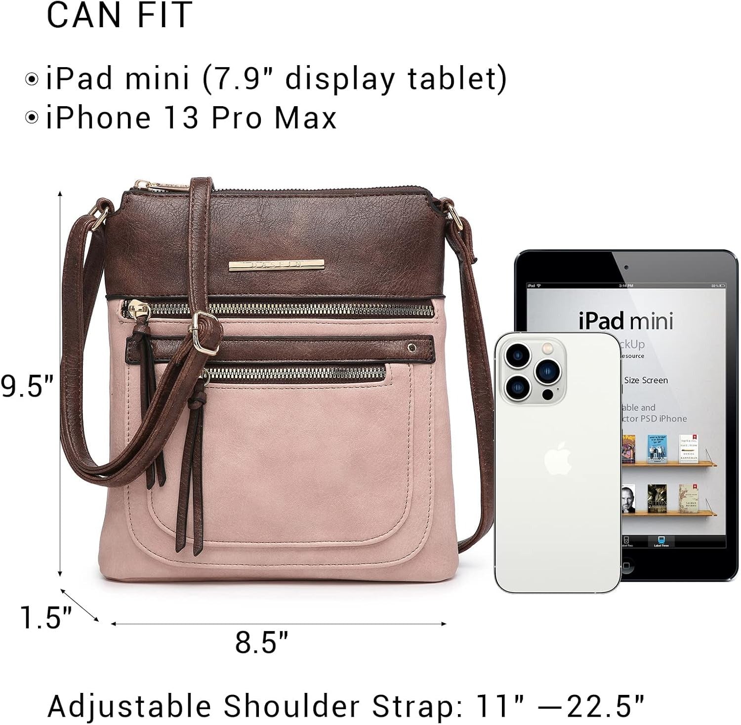 Crossbody Purse for Women Vegan Leather Shoulder Handbags Messenger Bags with Multi Zipper Pockets