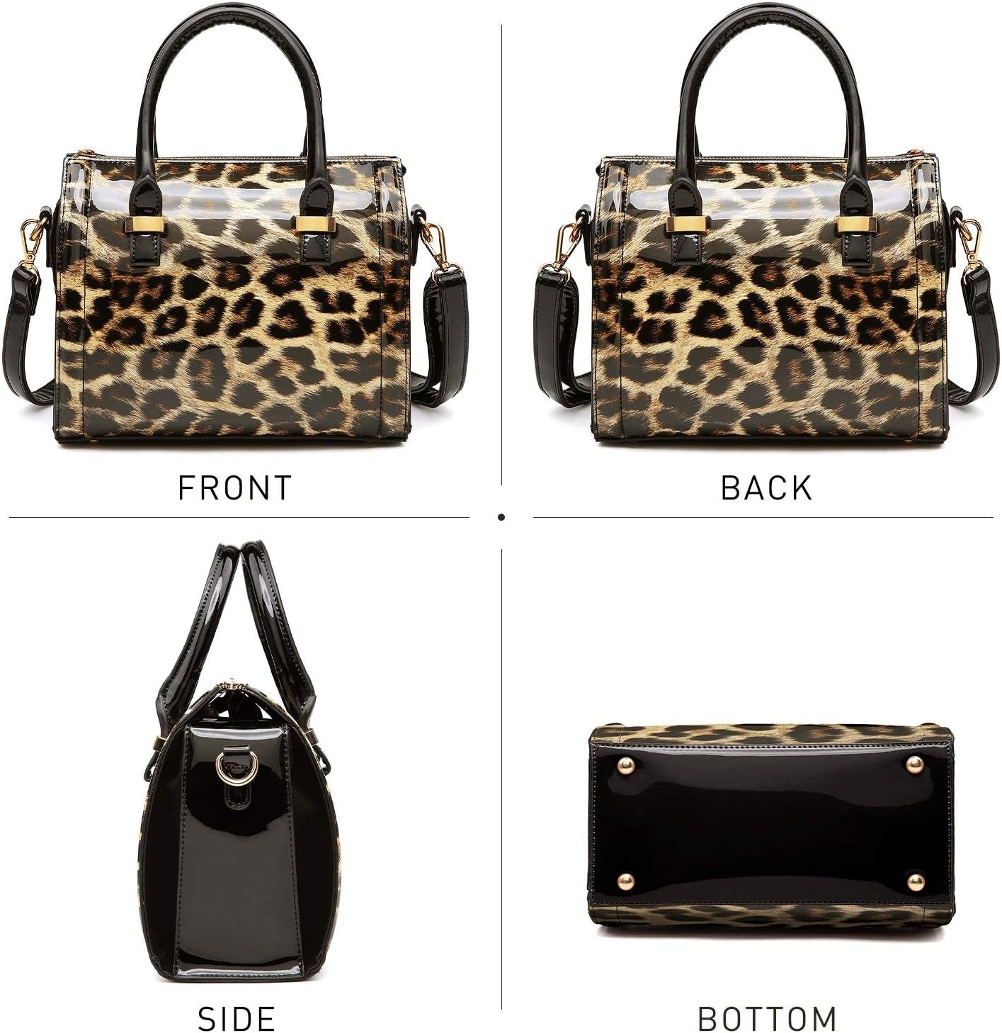 Shiny Patent Faux Leather Handbags Barrel Top Handle Purse Satchel Bag Shoulder Bag for Women