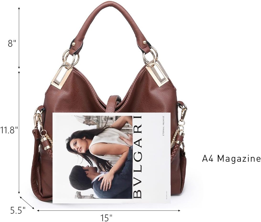 Women's Large Hobo Bag with Rhinestone Accents Vegan Leather Tote Purse Shoulder Handbag for Ladies
