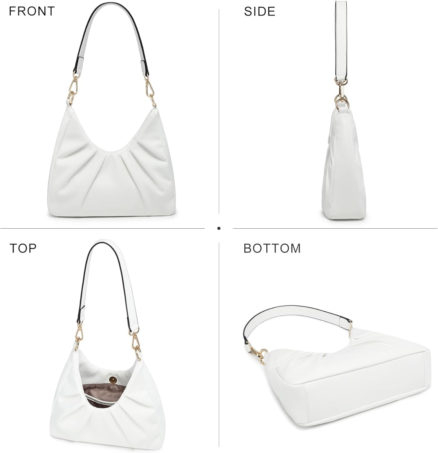 Ruched Hobo Handbag for Women Retro Shoulder Purse Crossbody Bag with 2 Removable Straps