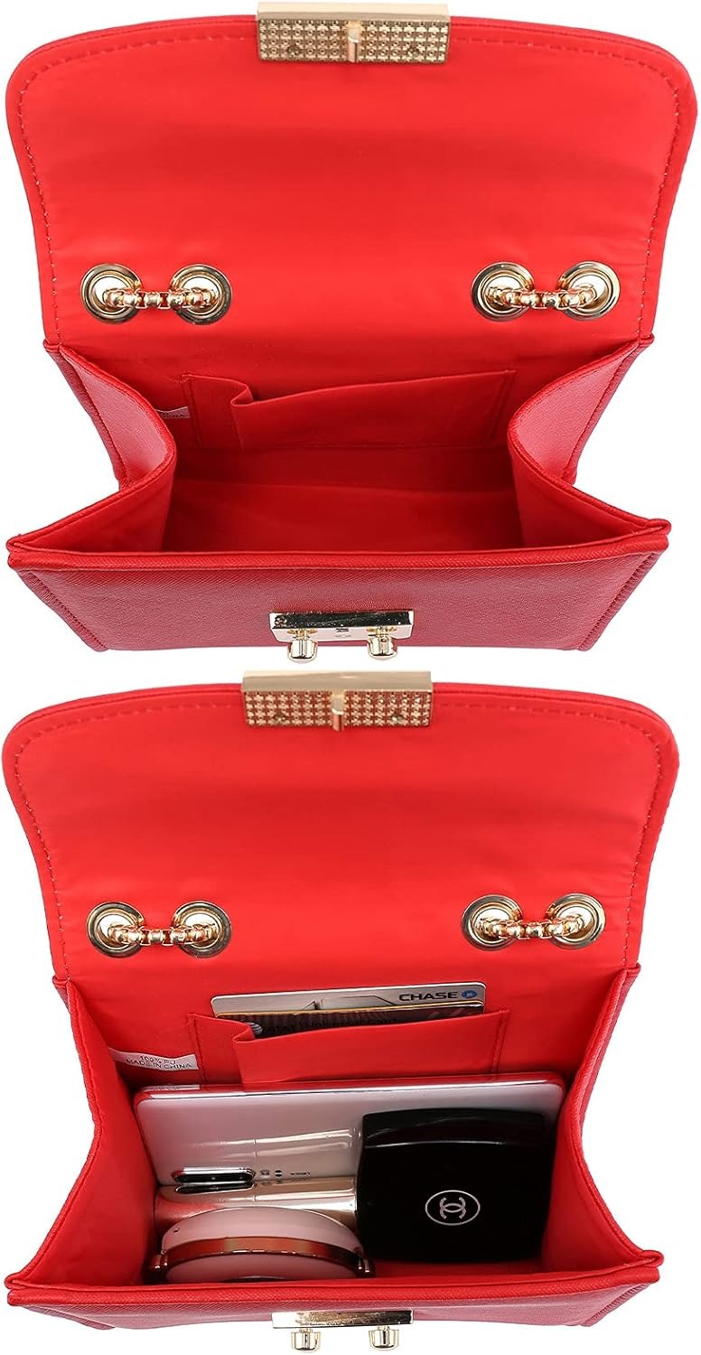 Women Small Crossbody Bag Designer Evening Bag Clutch Purse Handbag for Wedding/Prom/Party with Double Chain Strap | Small, Designer