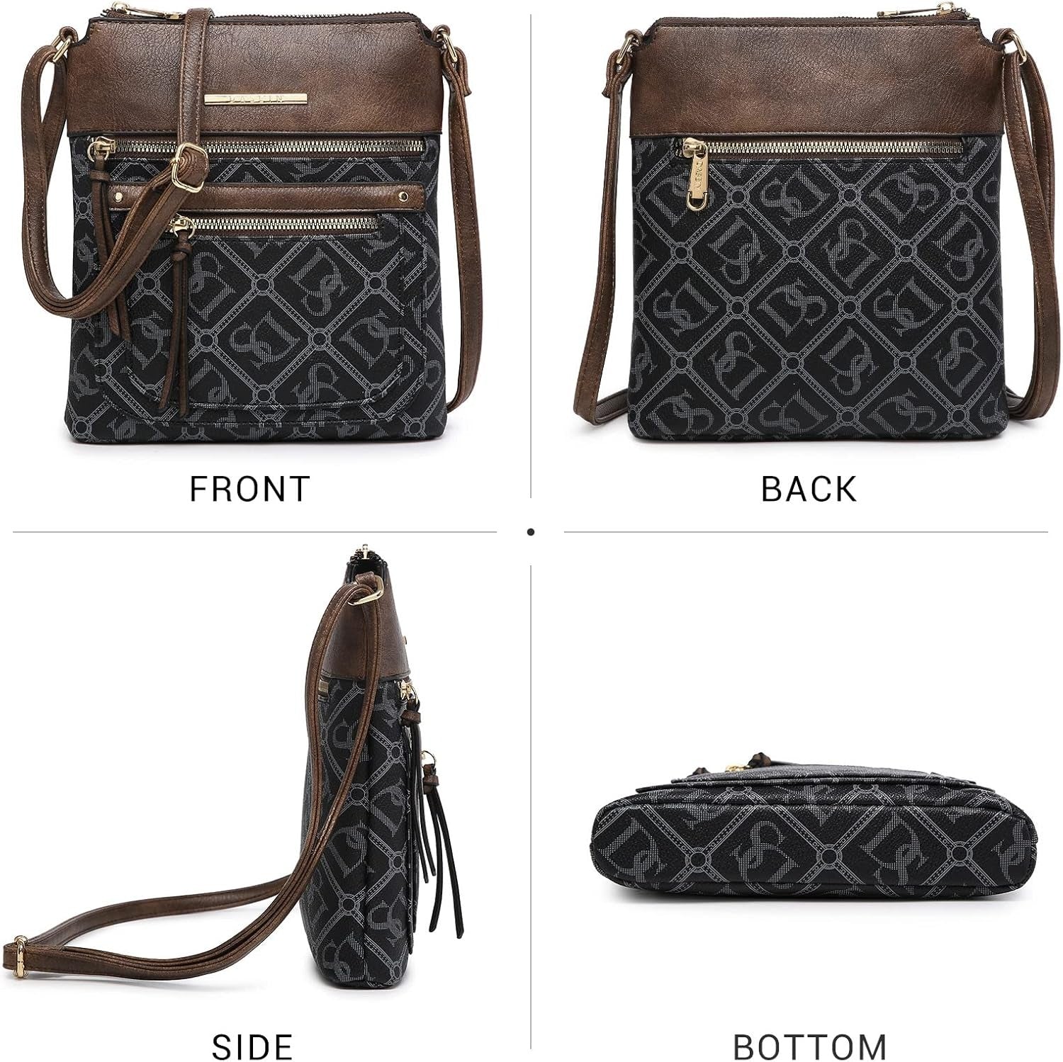Crossbody Purse for Women Vegan Leather Shoulder Handbags Messenger Bags with Multi Zipper Pockets