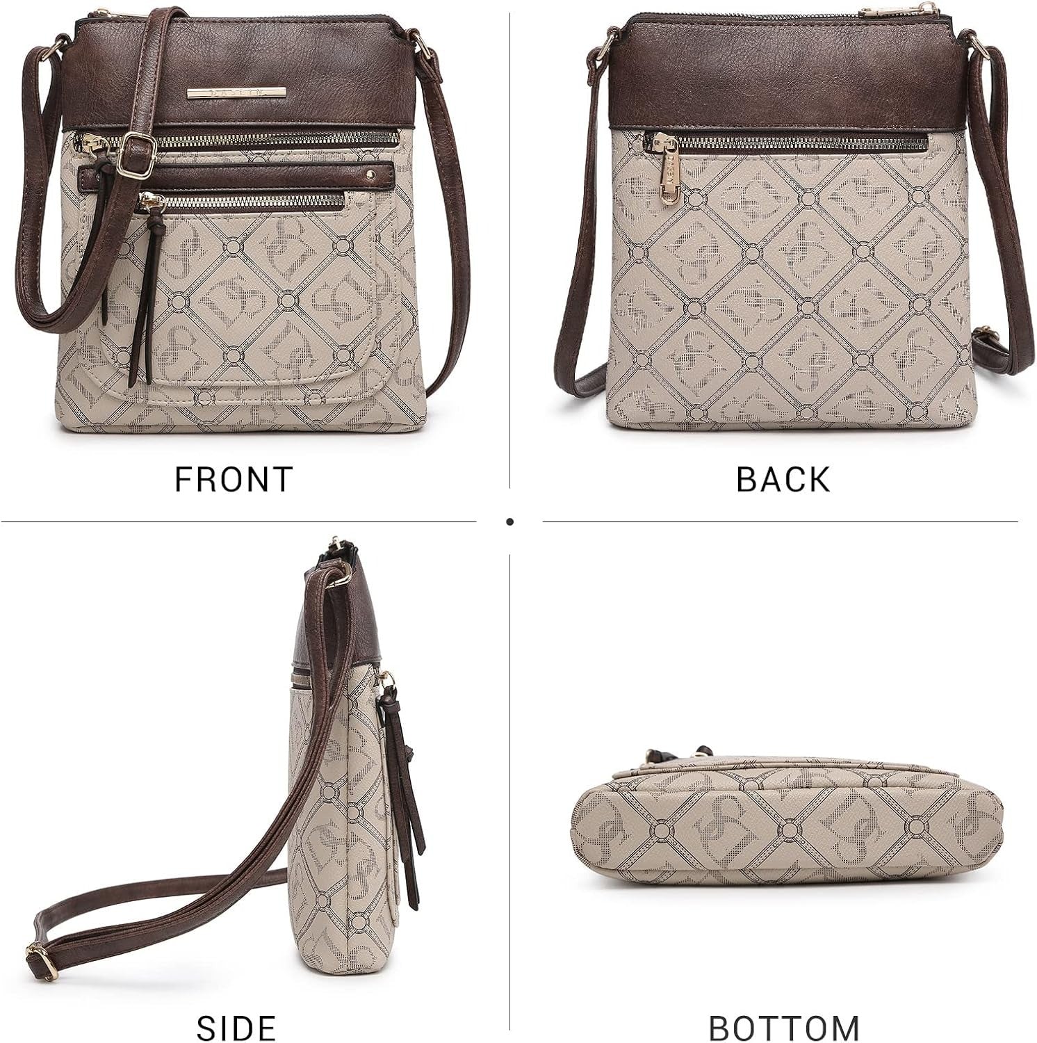 Crossbody Purse for Women Vegan Leather Shoulder Handbags Messenger Bags with Multi Zipper Pockets