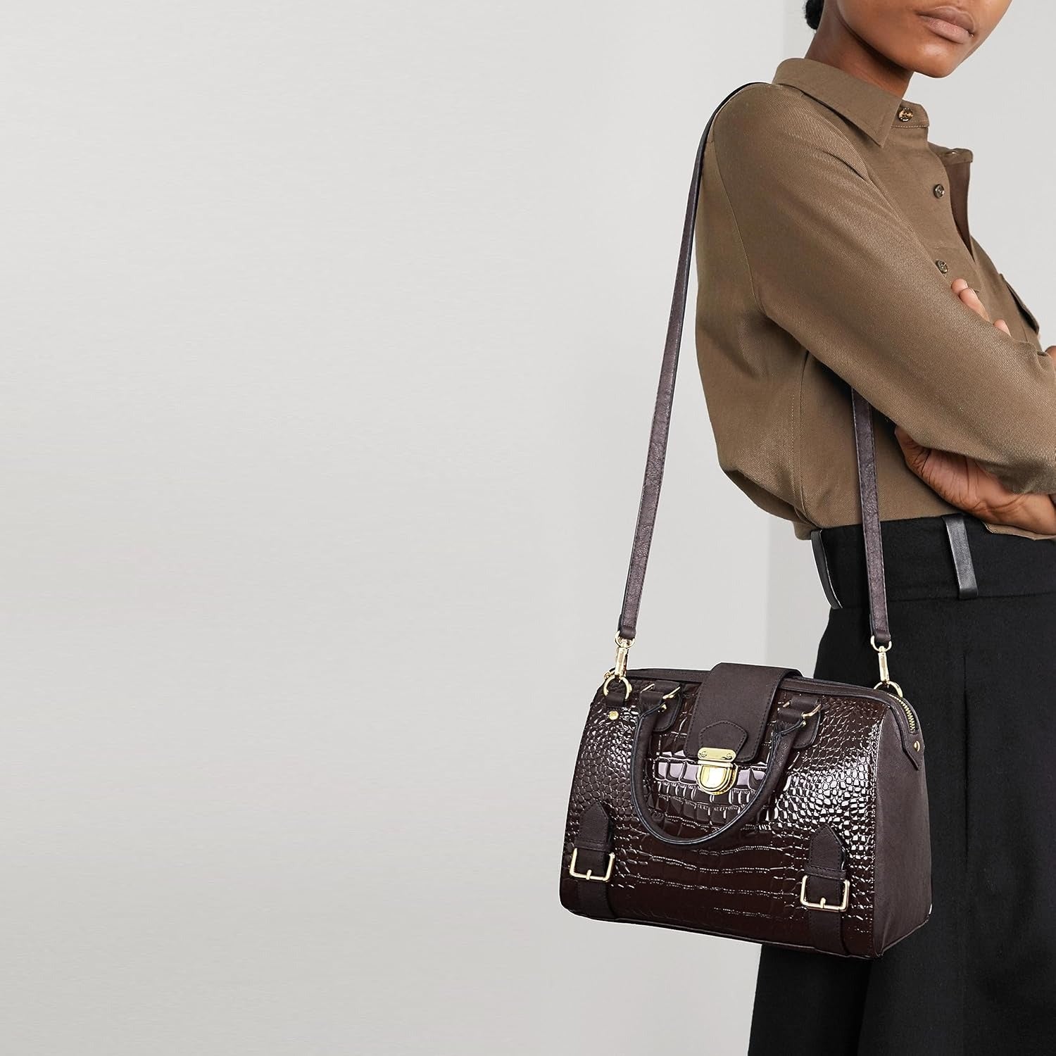 Women Barrel Handbags Fashion Satchel Bags Top Handle Shoulder Purses Vegan Leather Work Tote