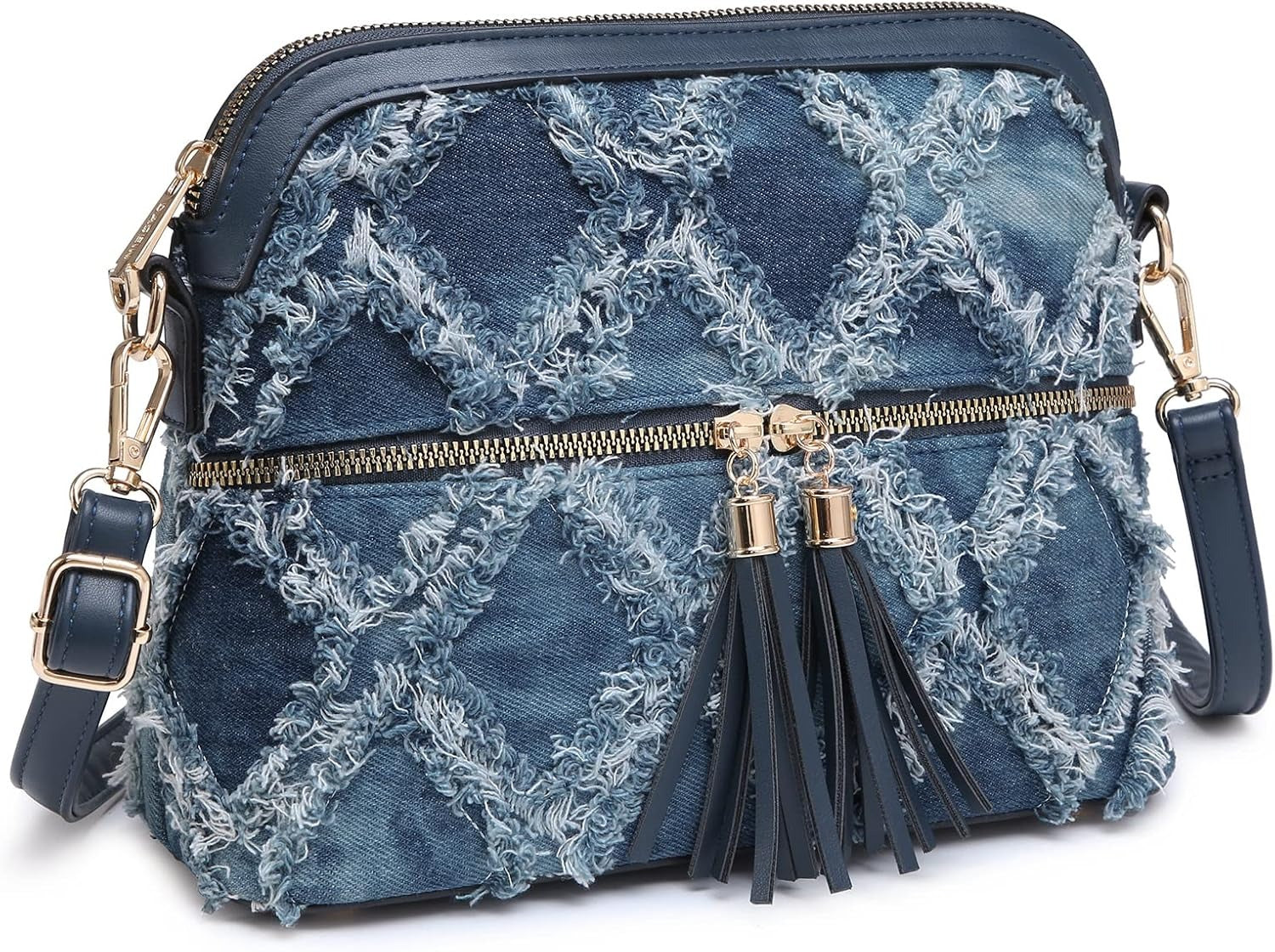 Women Jean Tassel Zipper Pocket Crossbody Bag Shoulder Purse