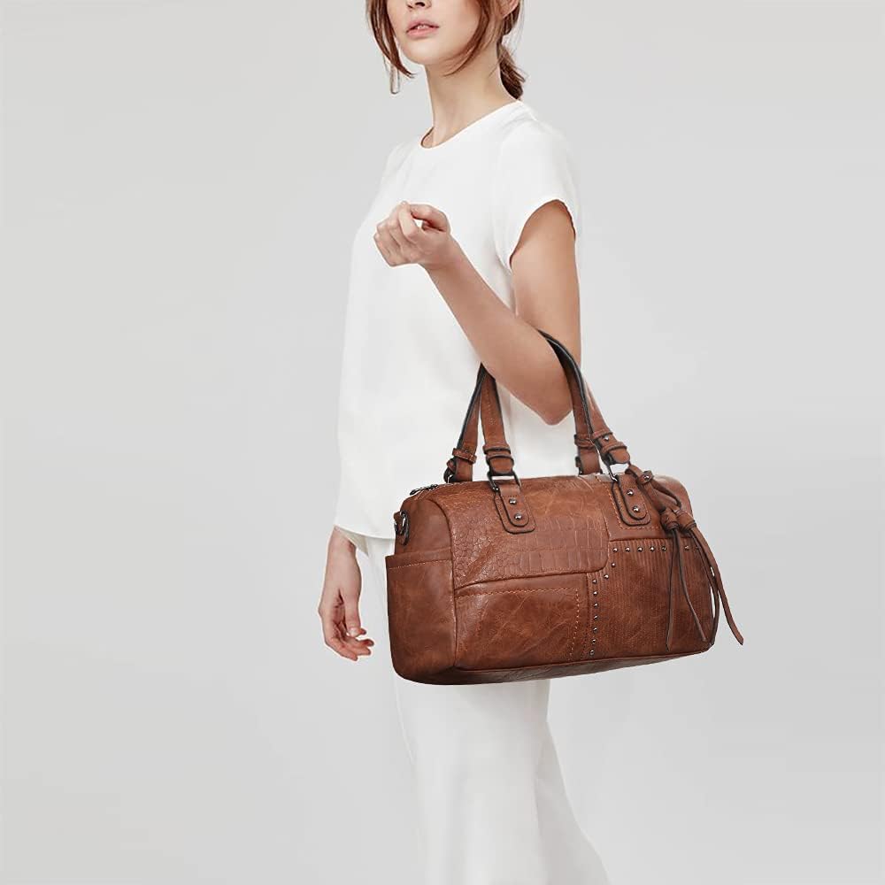 Women Soft Vegan Leather Barrel Bags Large Hobo Top Handle Work Totes Satchel Handbags Shoulder Purse