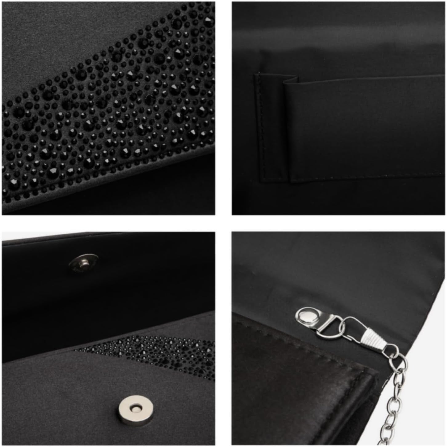 Women's Satin Rhinestone Clutch Evening Bags Sparkle Glitter Shiny Purse Handbag for Party Wedding Cocktail Prom