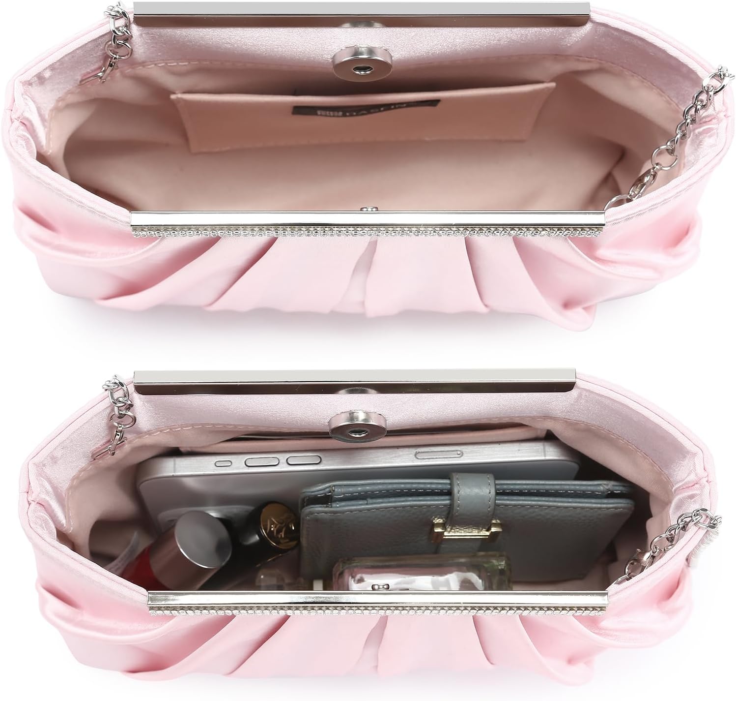 Elegant Pleated Evening Clutch Bags for Women Formal Handbags Purses for Wedding Party Prom with Sparkly Rhinestones