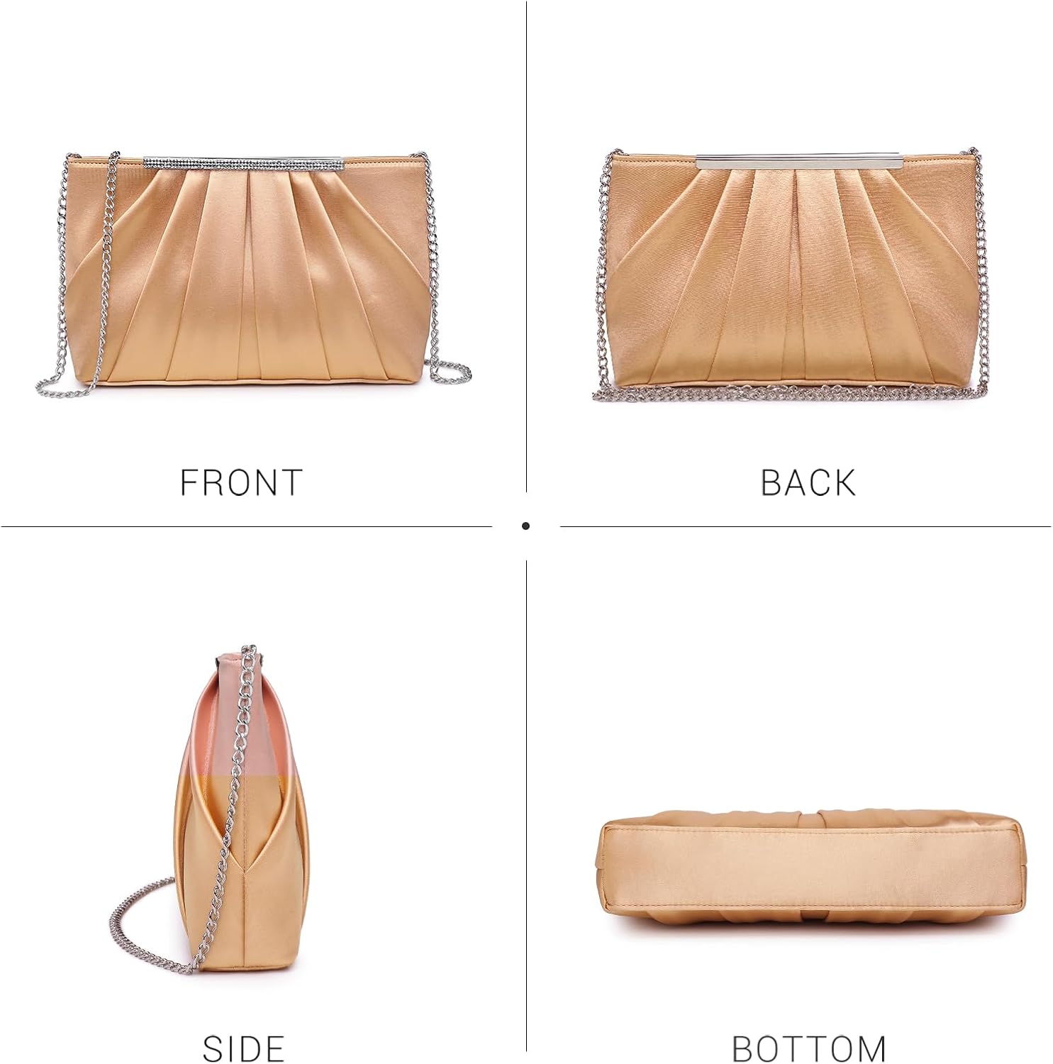Elegant Pleated Evening Clutch Bags for Women Formal Handbags Purses for Wedding Party Prom with Sparkly Rhinestones