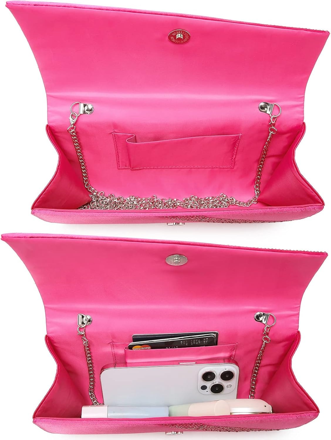Women's Satin Rhinestone Clutch Evening Bags Sparkle Glitter Shiny Purse Handbag for Party Wedding Cocktail Prom