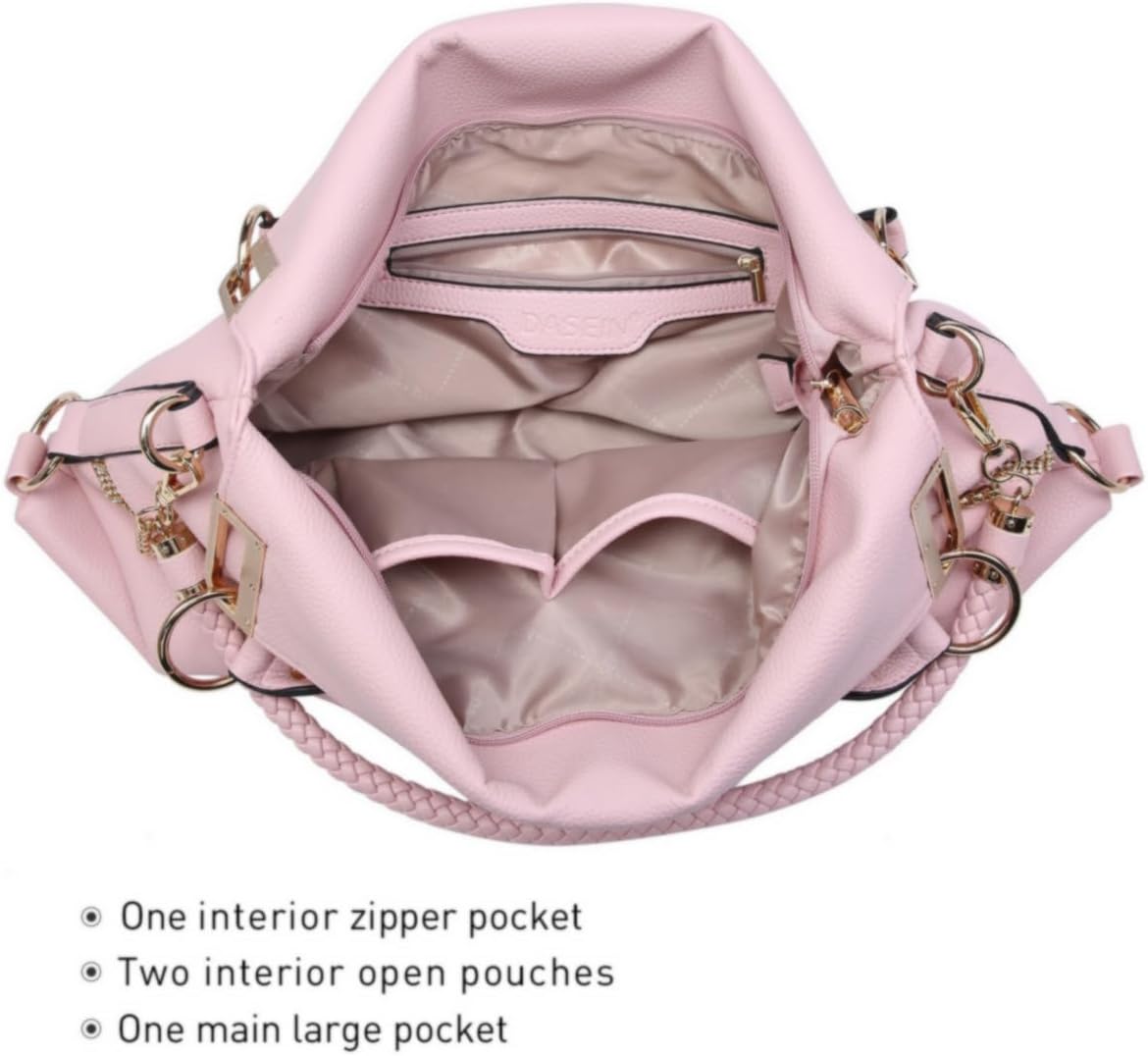 Women's Large Hobo Bag with Rhinestone Accents Vegan Leather Tote Purse Shoulder Handbag for Ladies