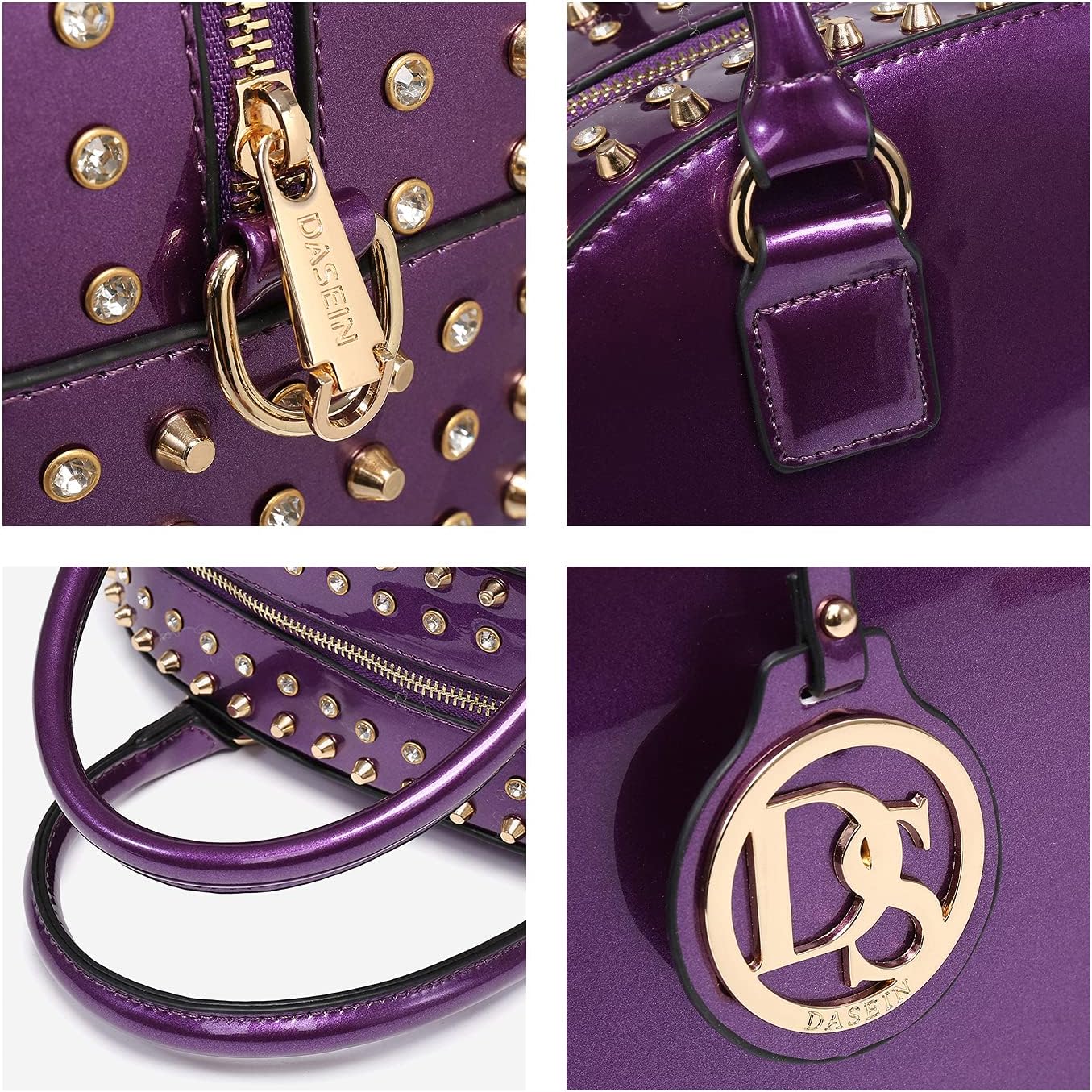 Women Patent Leather Purses Handbags Dome Satchel Purse Work Tote Structured Shoulder Bag with Long Strap