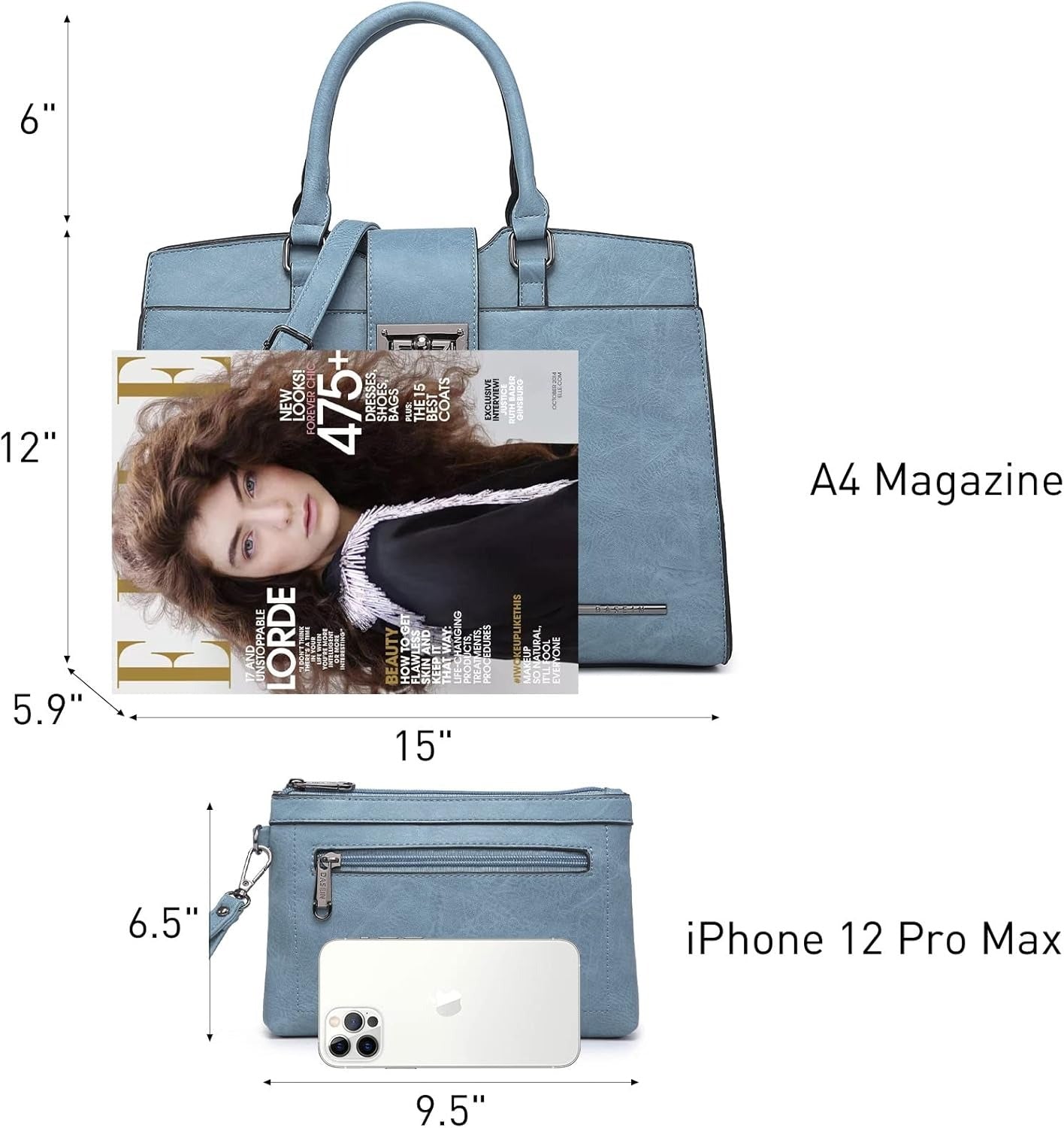 Handbags for Women Purses Monogram Satchel Purse Large Tote Ladies Handbag Shoulder Bags Top Handle Work Bag 2pcs Set