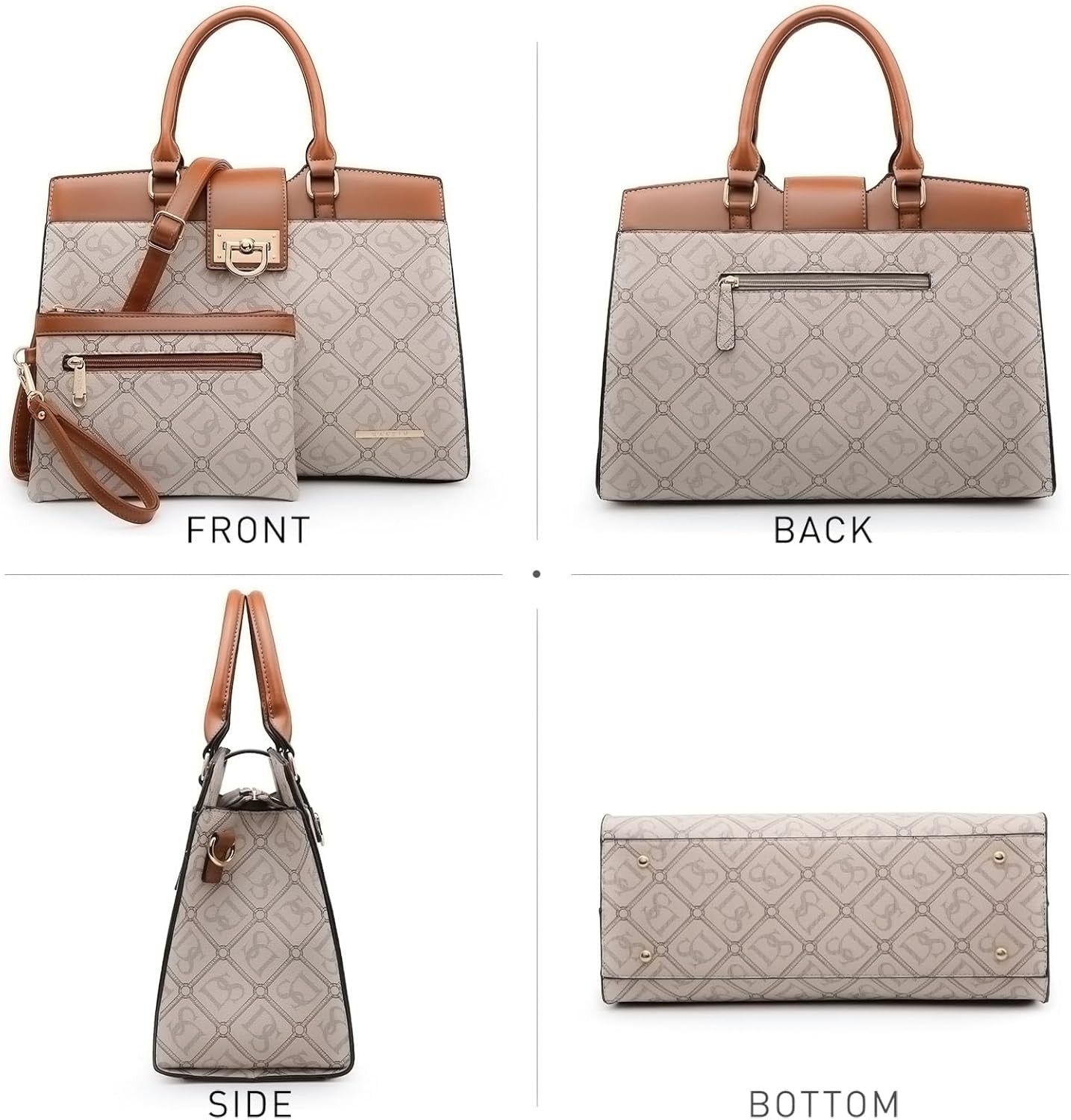 Handbags for Women Purses Monogram Satchel Purse Large Tote Ladies Handbag Shoulder Bags Top Handle Work Bag 2pcs Set