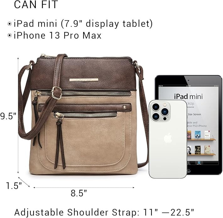 Crossbody Purse for Women Vegan Leather Shoulder Handbags Messenger Bags with Multi Zipper Pockets