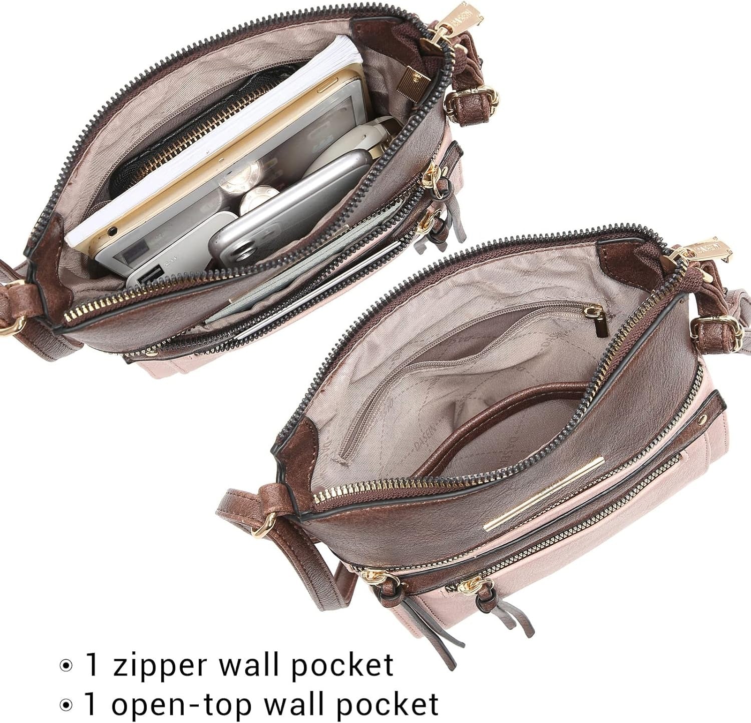 Crossbody Purse for Women Vegan Leather Shoulder Handbags Messenger Bags with Multi Zipper Pockets