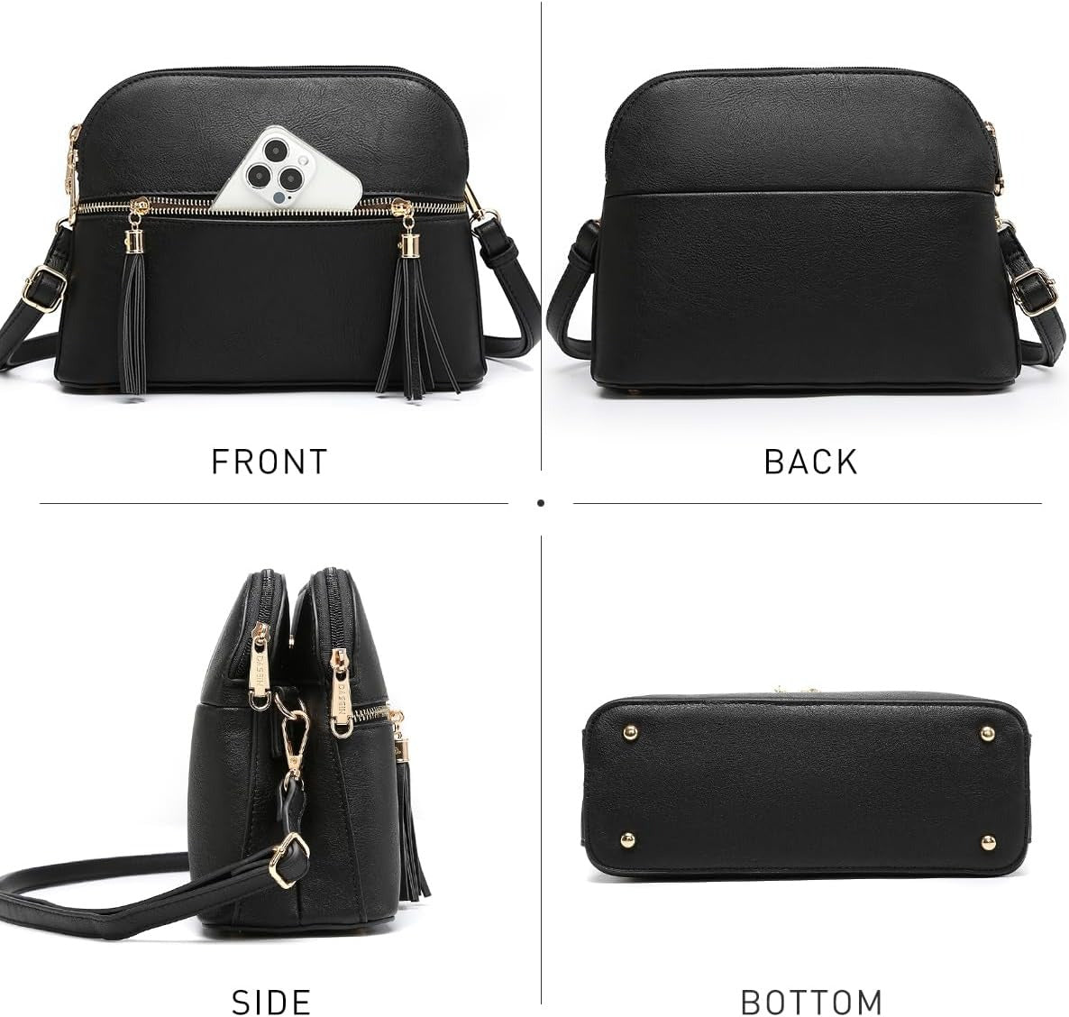 Women Tassel Zipper Pocket Crossbody Bag Shoulder Purse Fashion Travel Bag with Multi Pockets